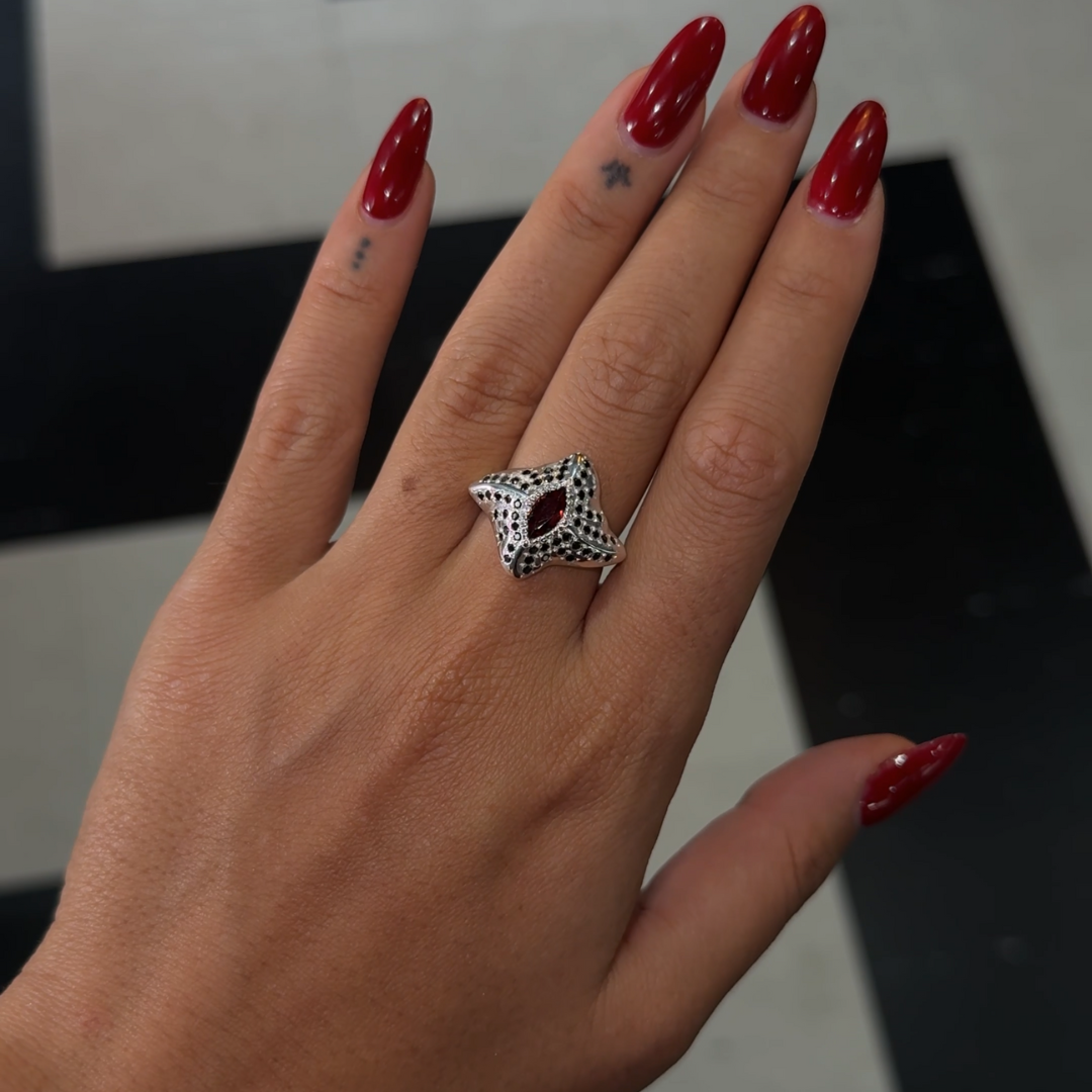 Manta Ray Silver Marquise Gemstone Ring