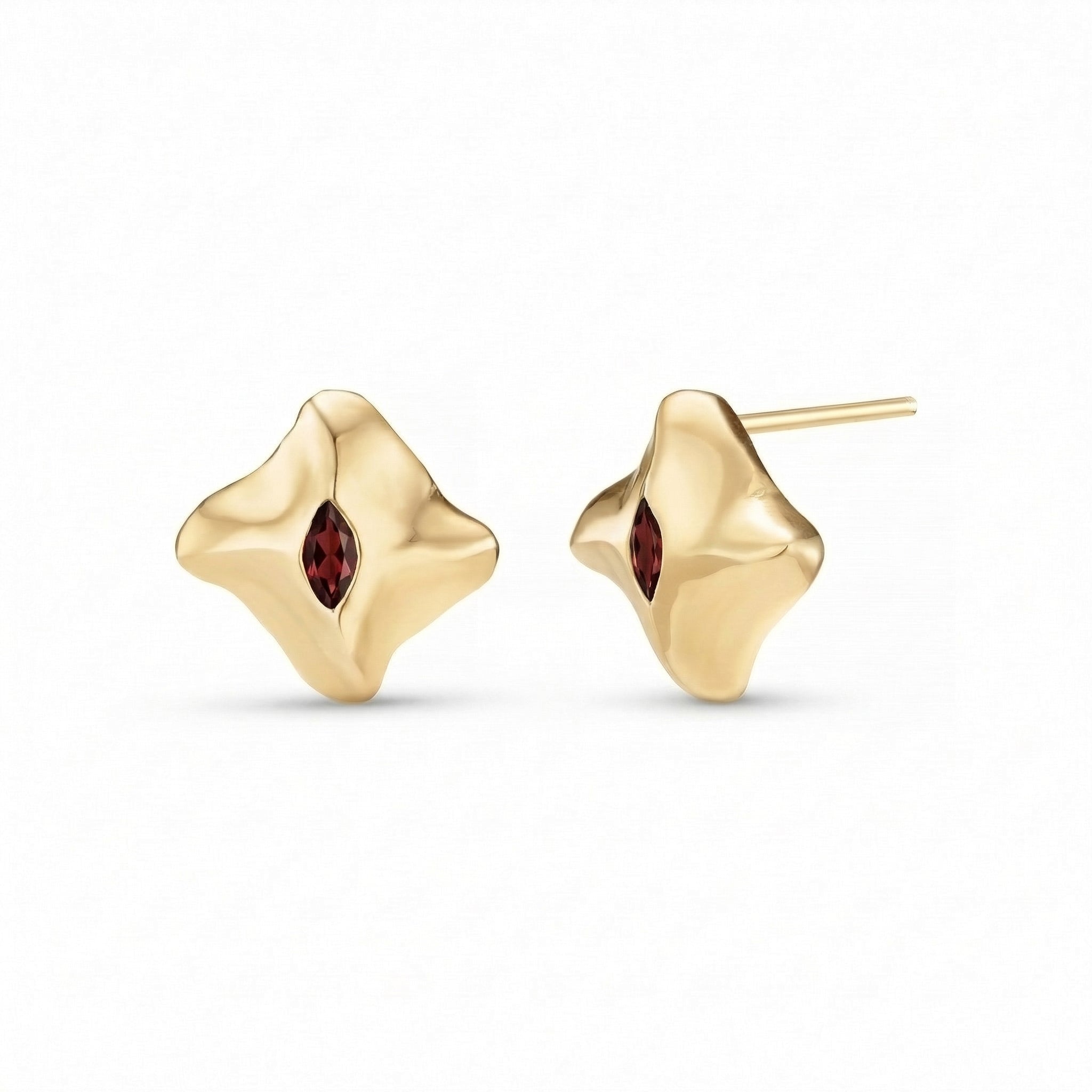 Manta Ray 9ct Gold Garnet Earrings