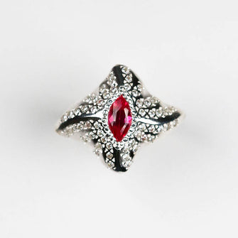 Manta Ray Synthetic Ruby Silver Ring