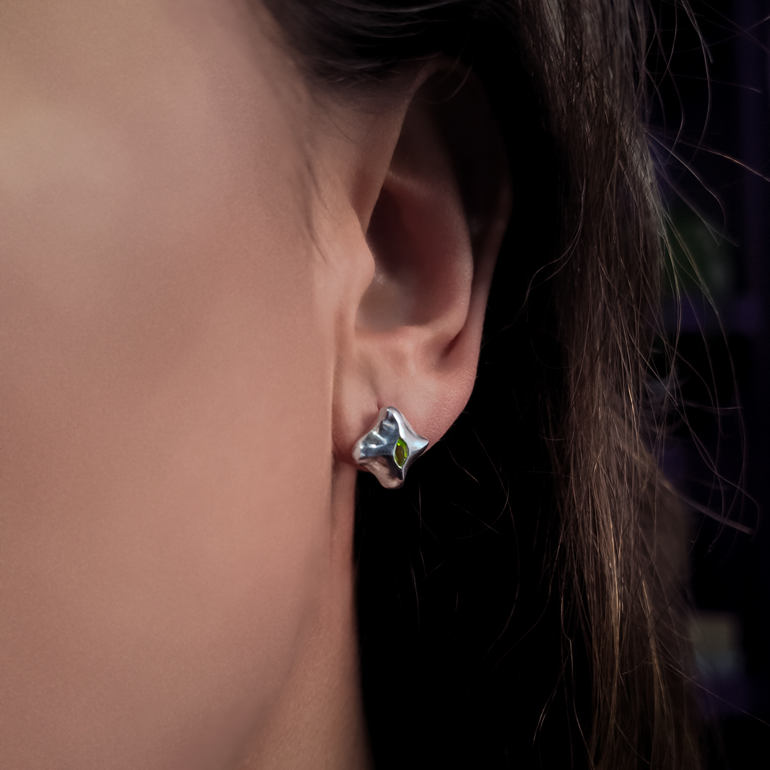 Mantaray Silver Gemstone Ear Studs