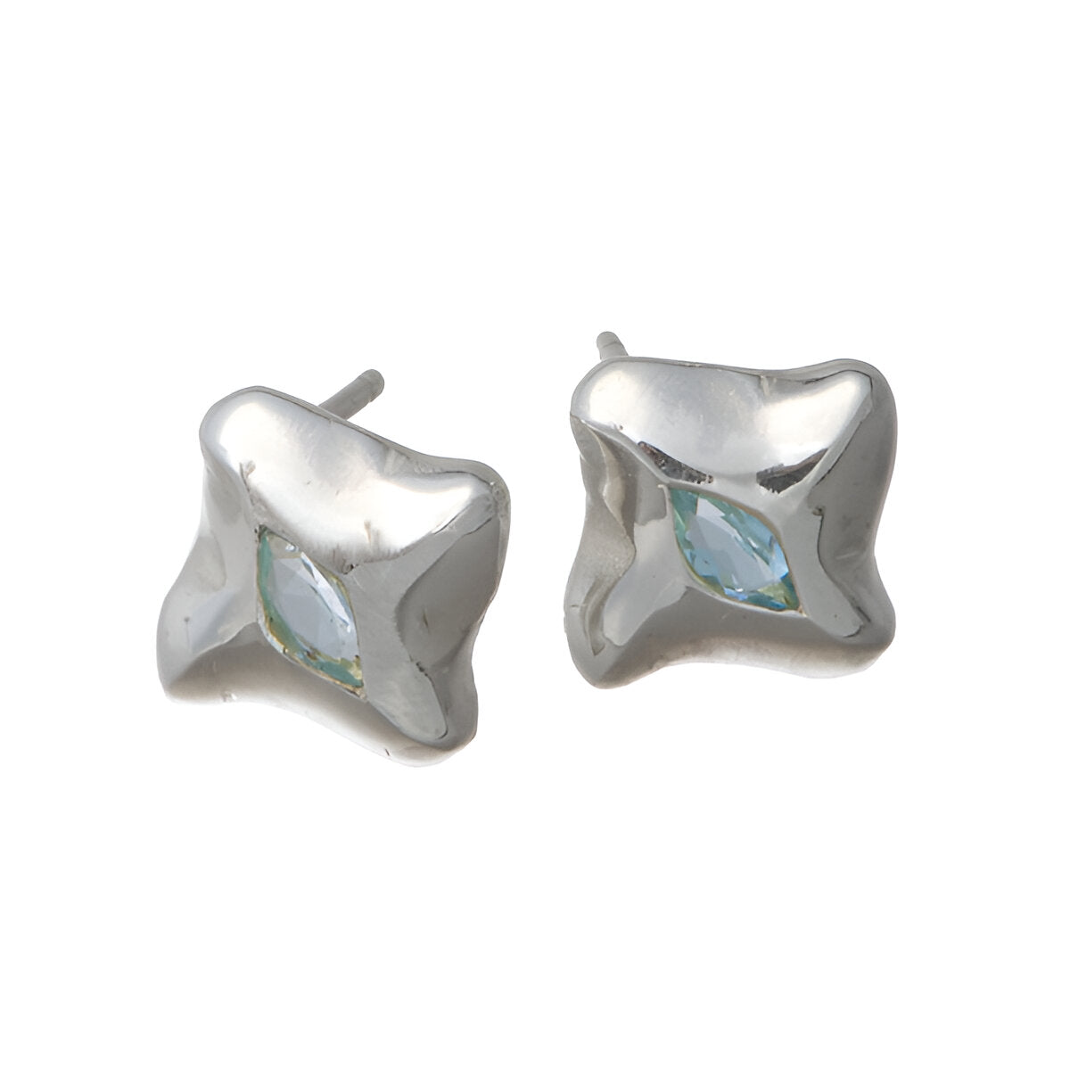 The earrings features a central marquise stone set in silver.