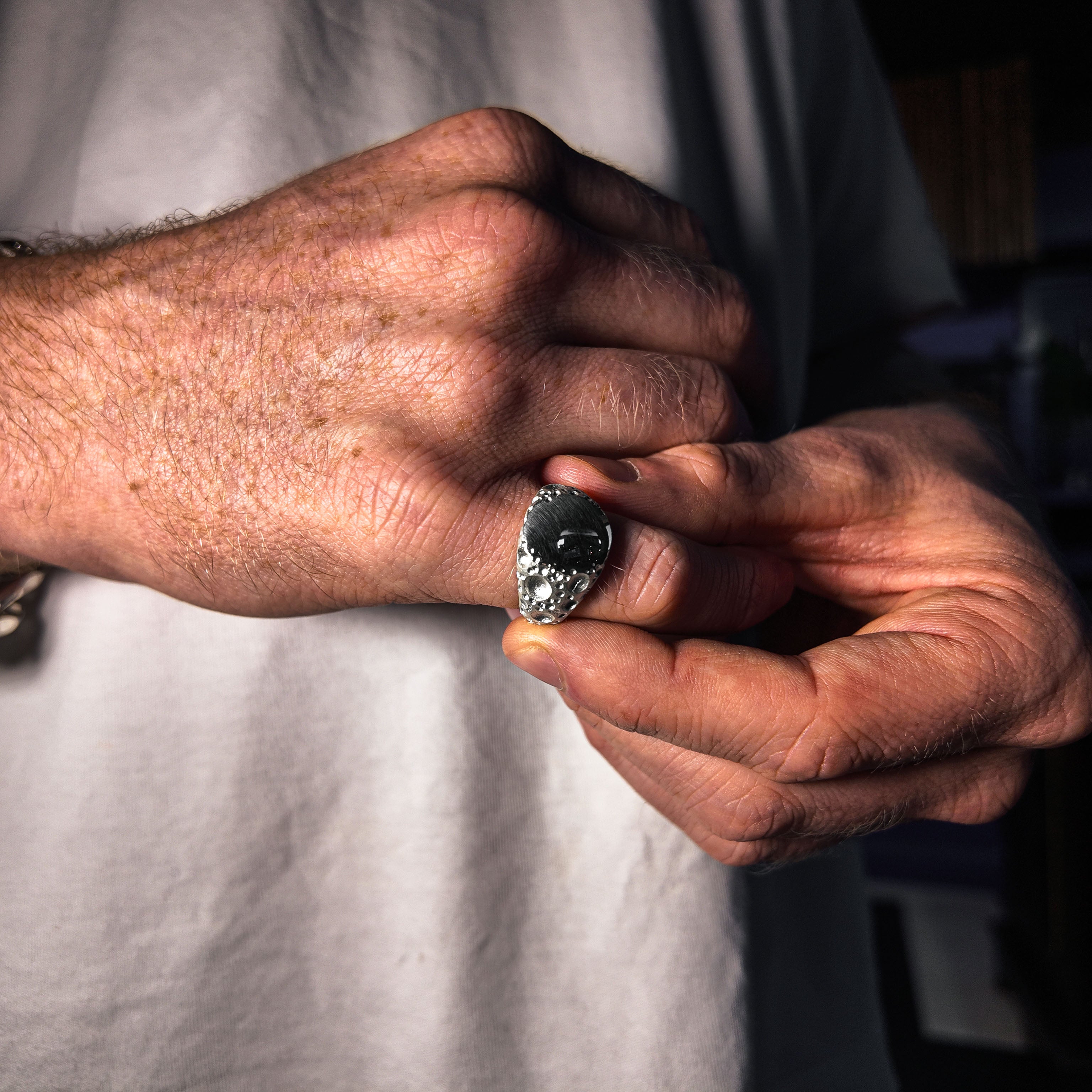Moon Small Silver Signet Ring