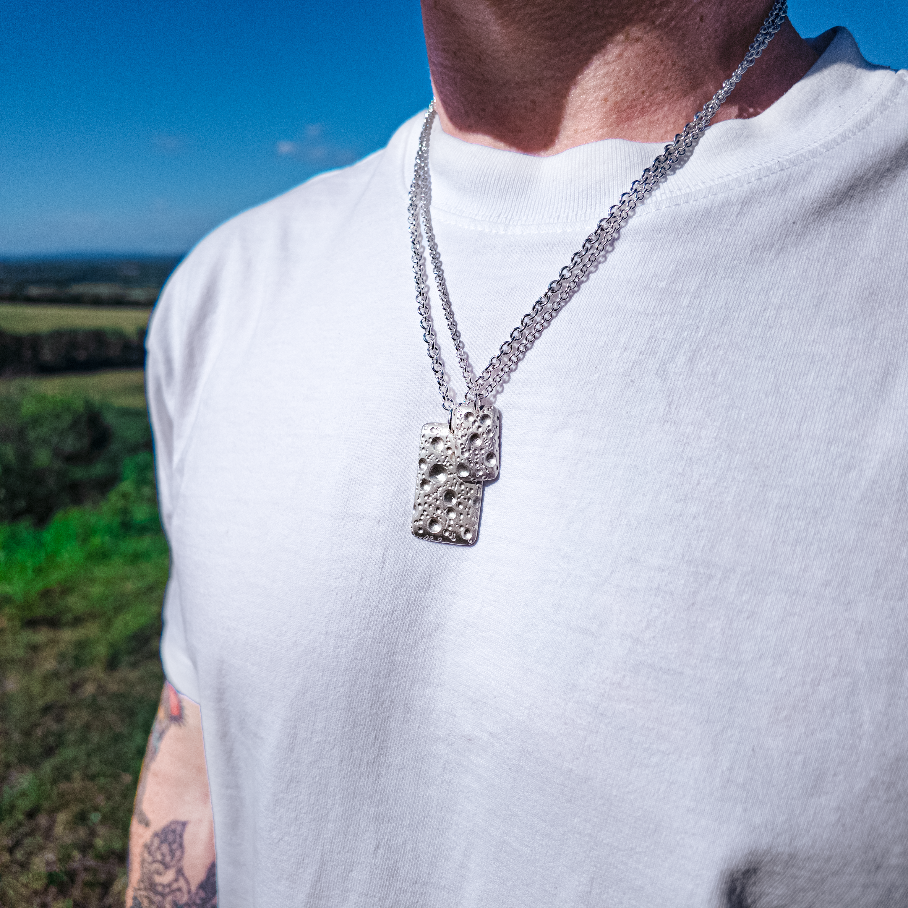 Moon Large Silver Dog Tag Necklace