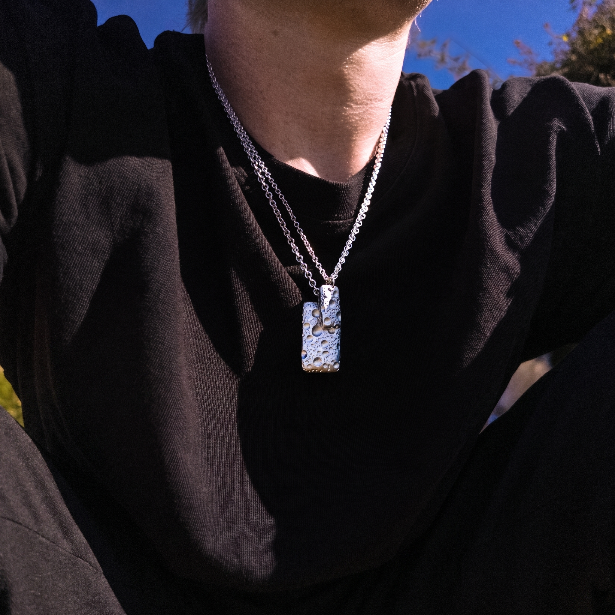 Moon Small Silver Dog Tag Necklace
