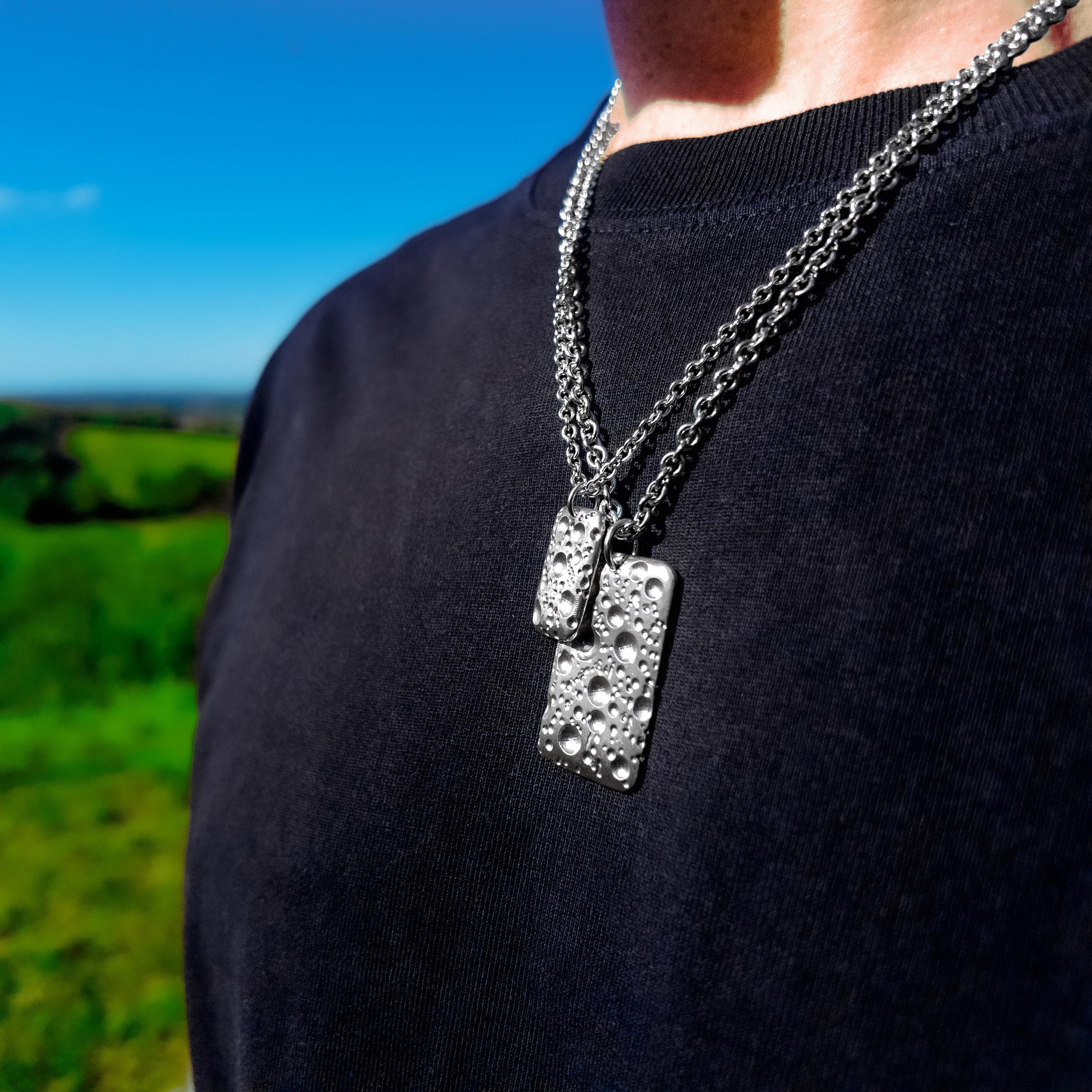 Moon Small Silver Dog Tag Necklace
