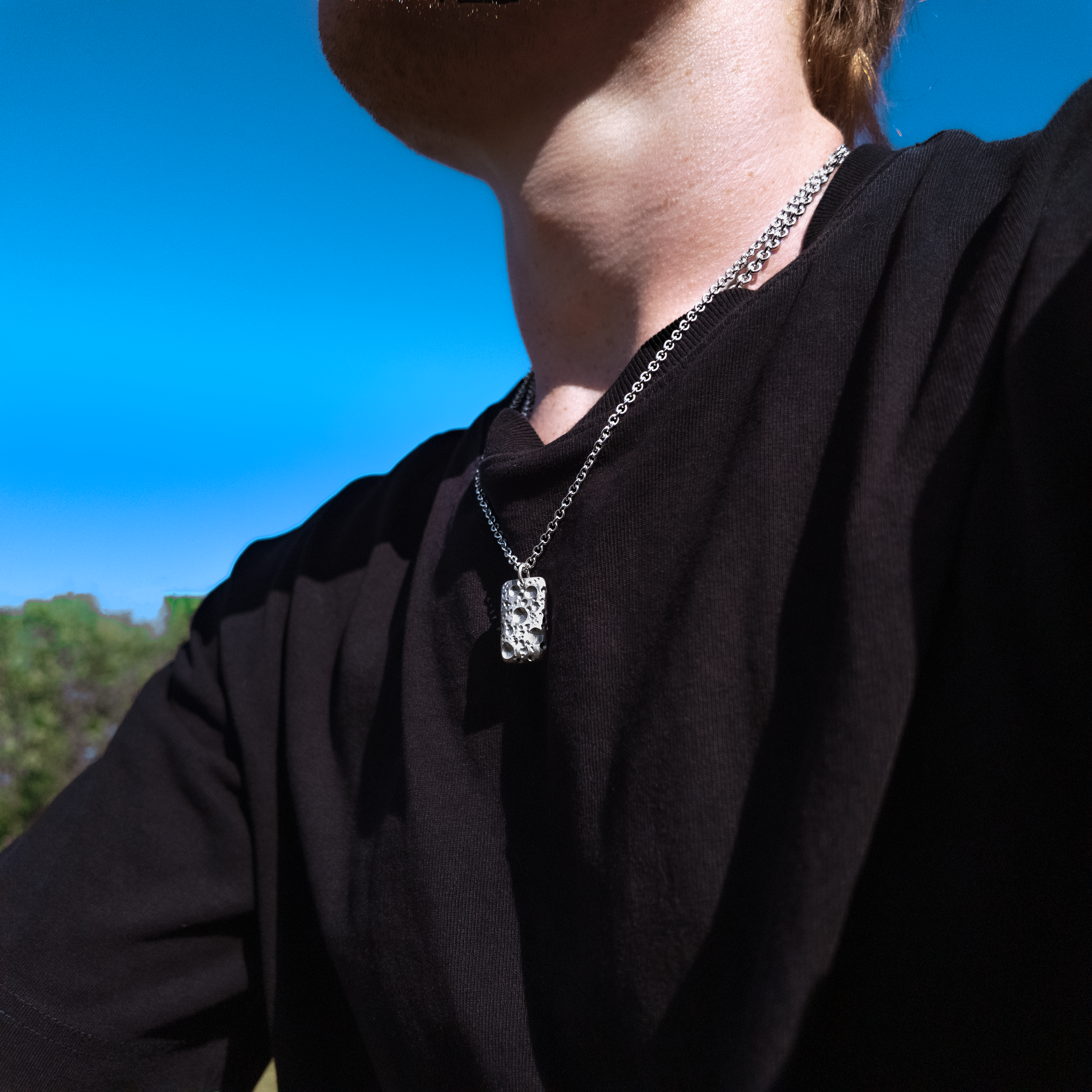 Moon Small Silver Dog Tag Necklace