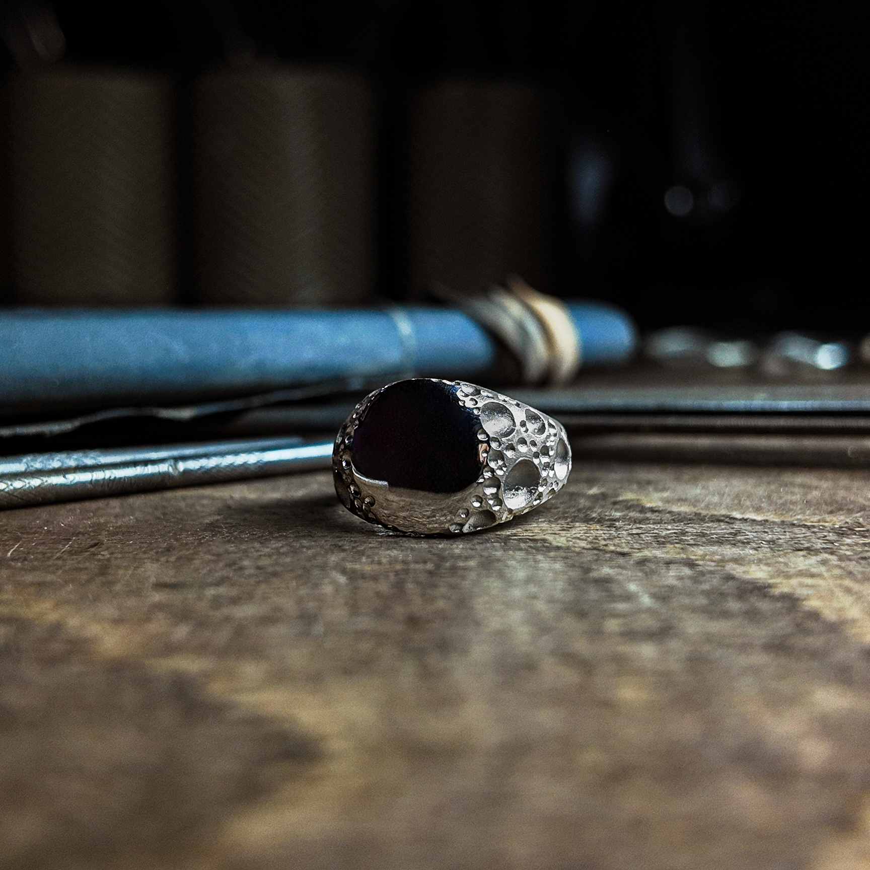 Moon Heavy Silver Signet Ring