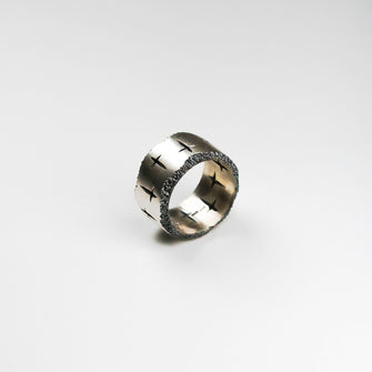 Trinity Oxidised Silver 14mm Wide Ring