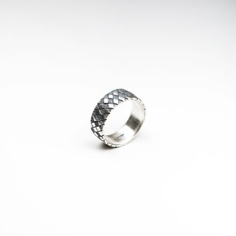 Chequered Oxidised Silver Square Ring