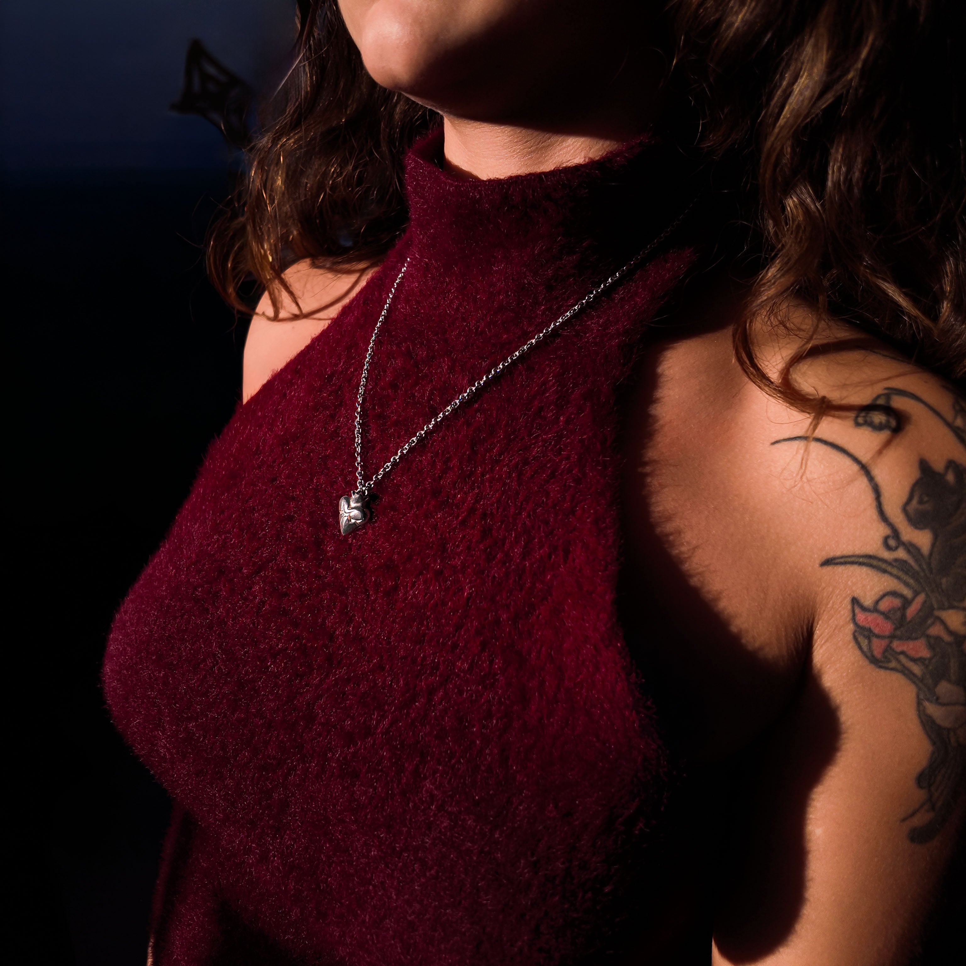 Small Silver Sacred Heart Necklace