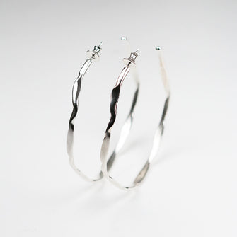 Carved Silver Large Hoop Earrings