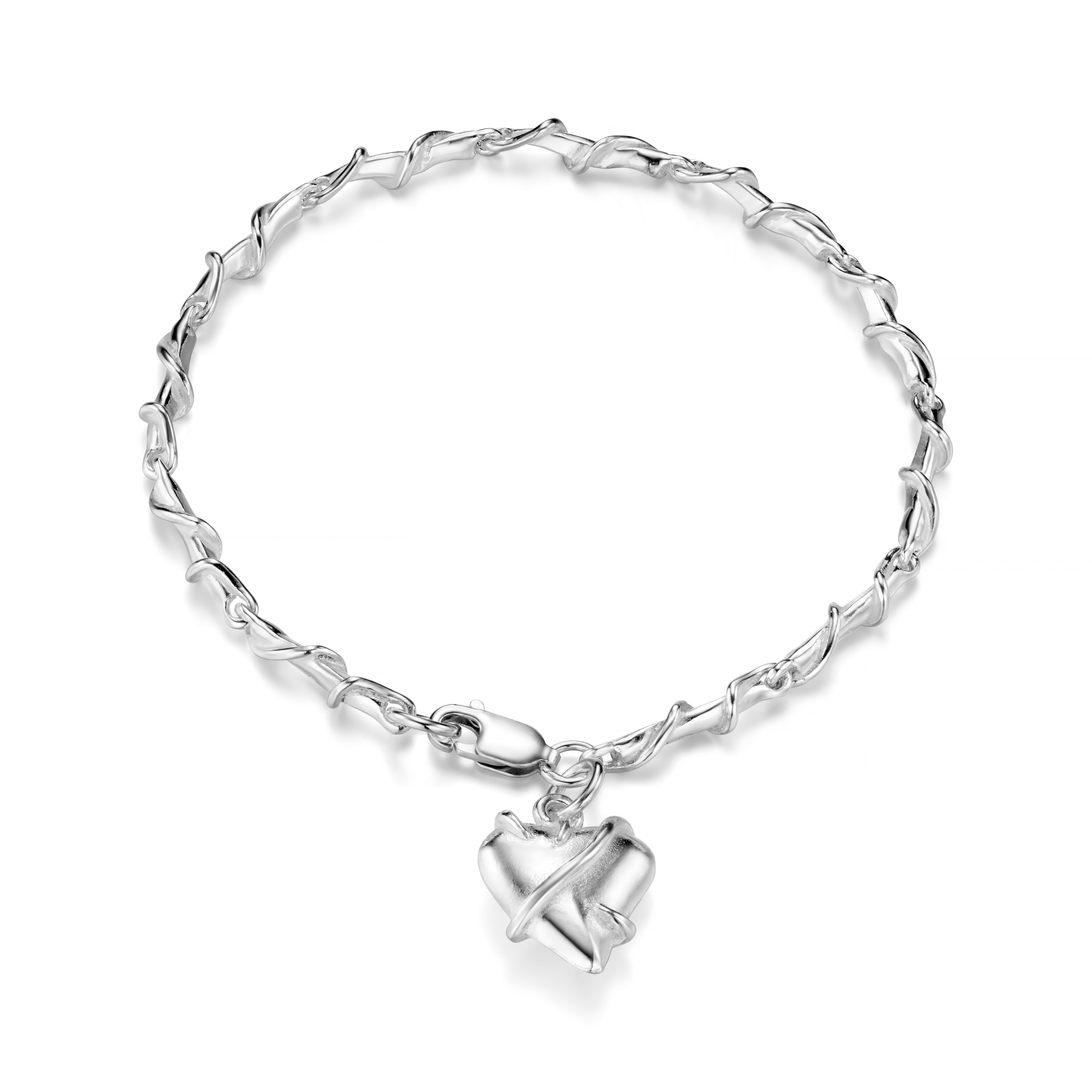 Entwine Silver Link Bracelet with Heart Charm