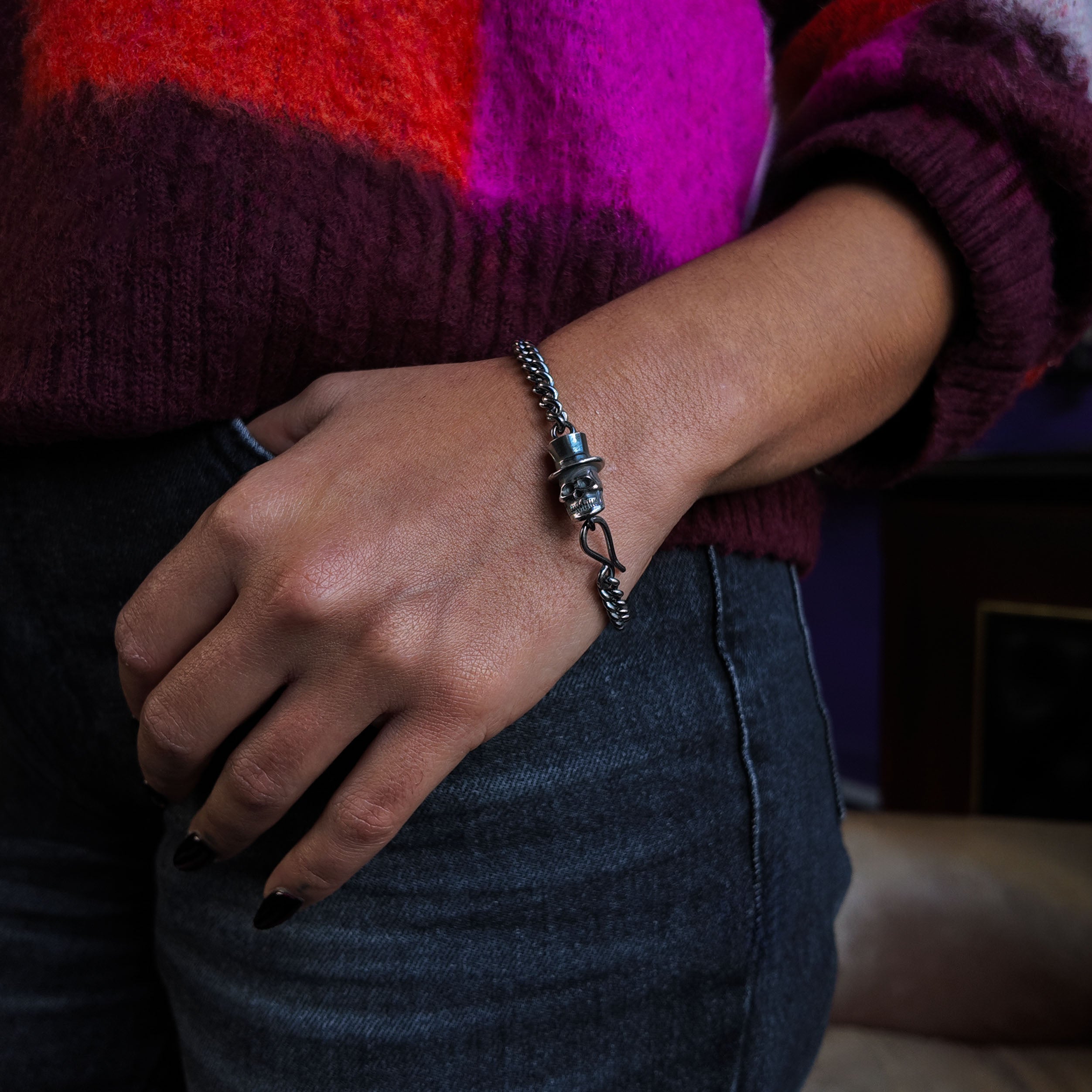 Skull in Top Hat Silver Bracelet