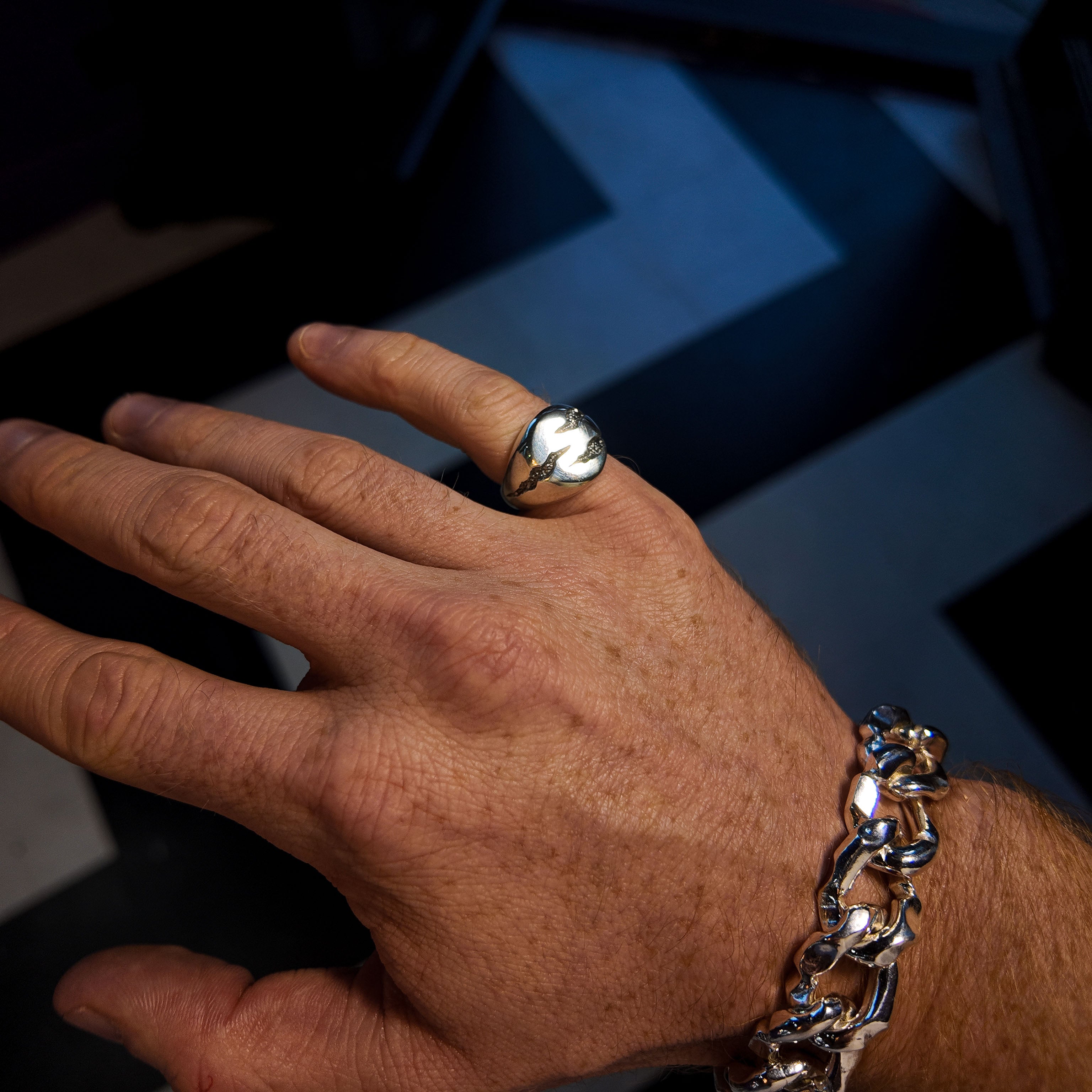 Slashed Small Silver Signet Ring