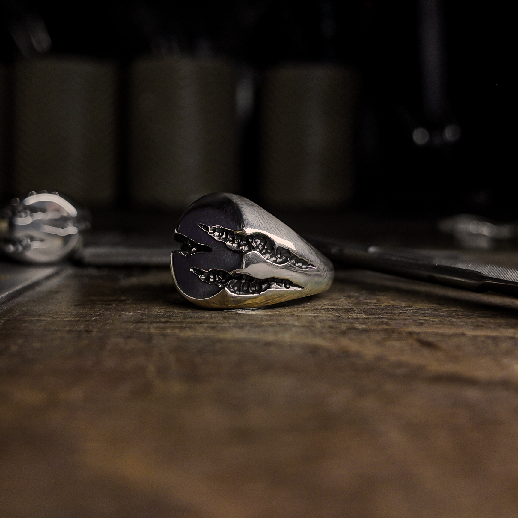 Slashed Heavy Silver Signet Ring