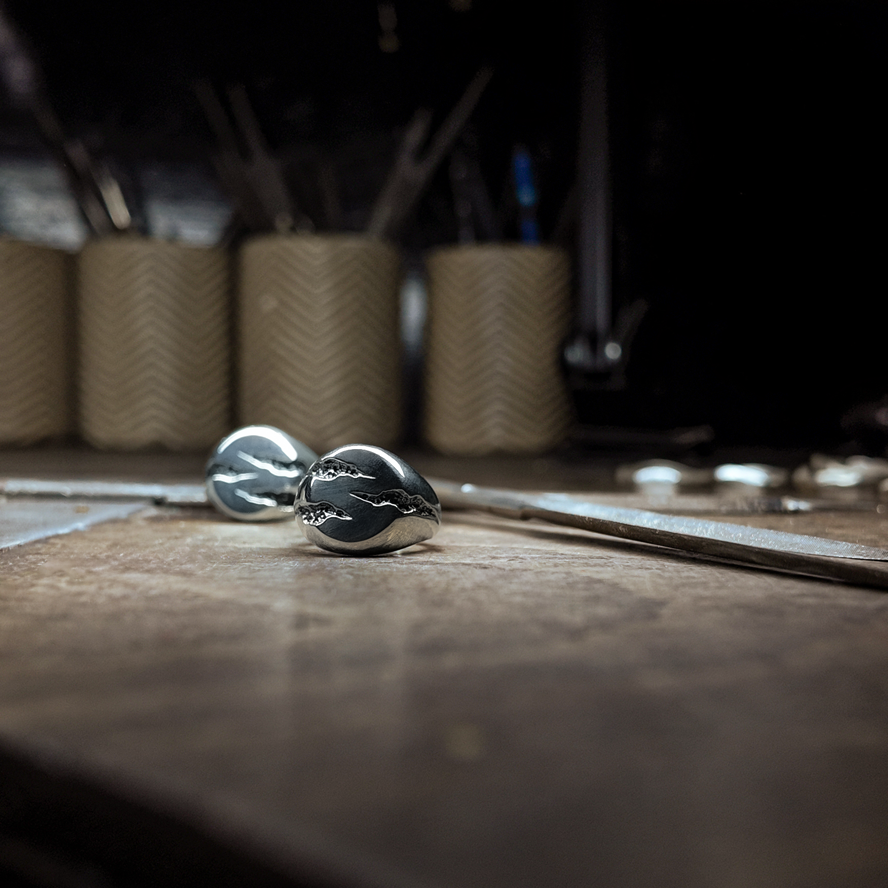 Slashed Heavy Silver Signet Ring