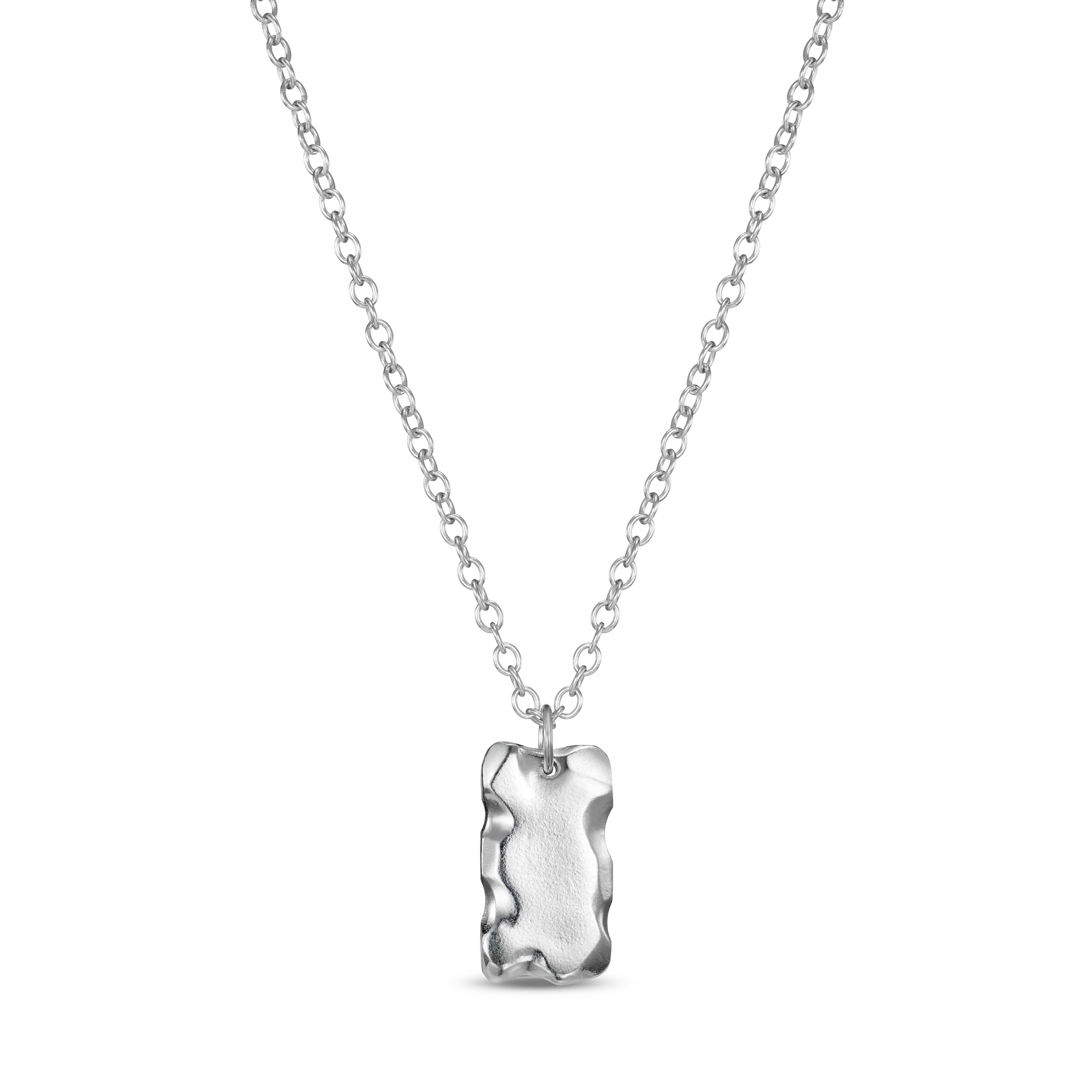 Carved Small Silver Dog Tag Necklace
