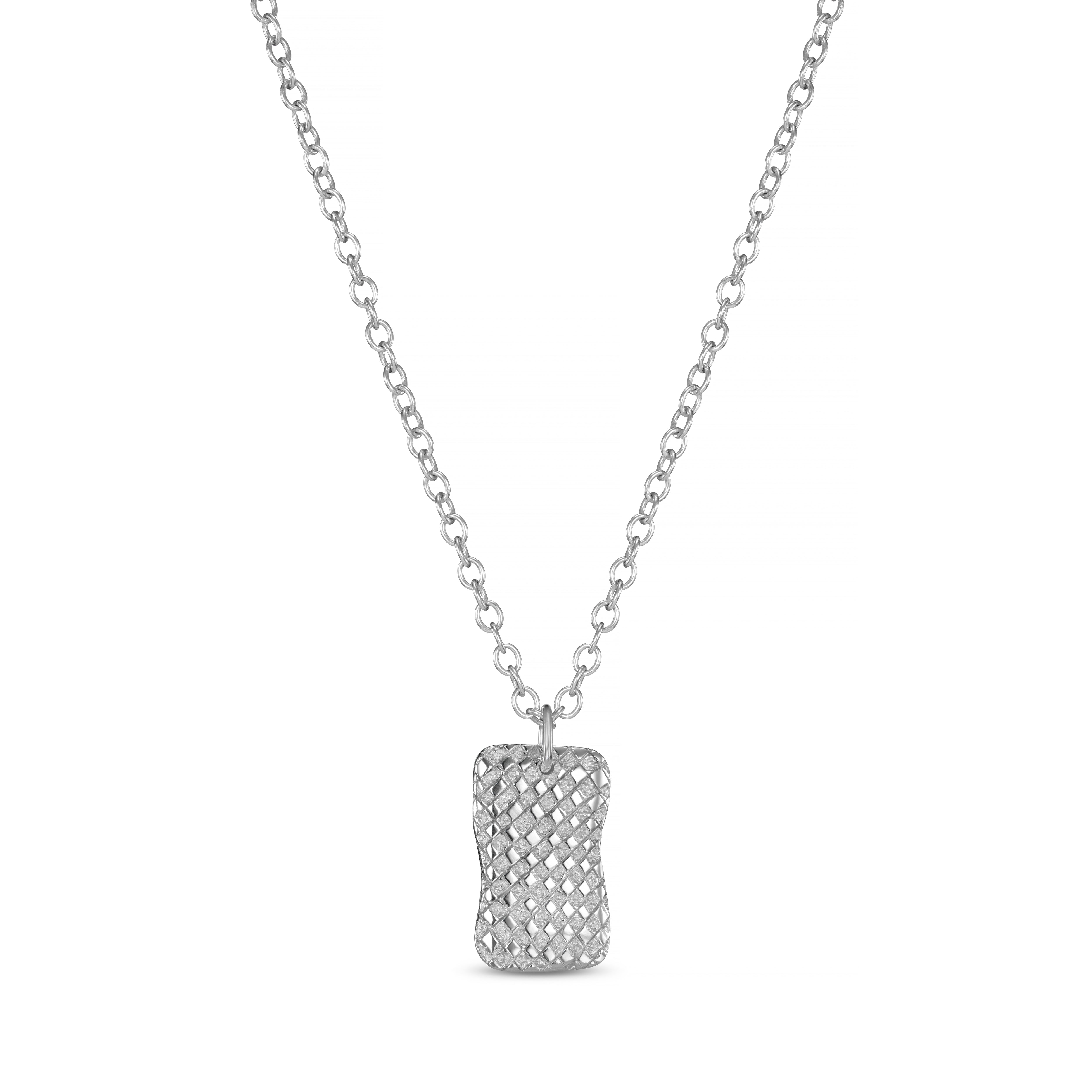 Chequered Small Silver Dog Tag Necklace