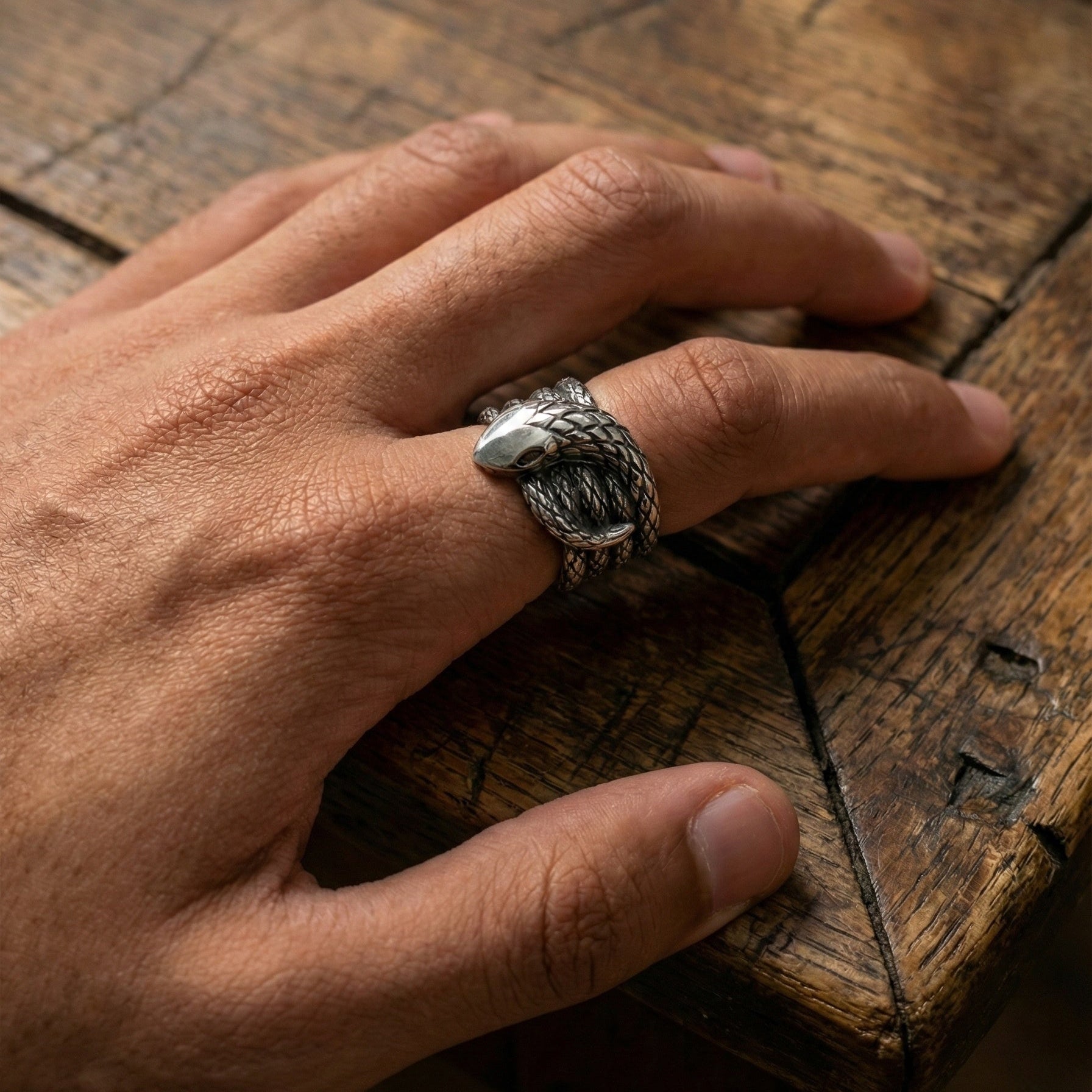 Hoye Division Silver Snake Ring