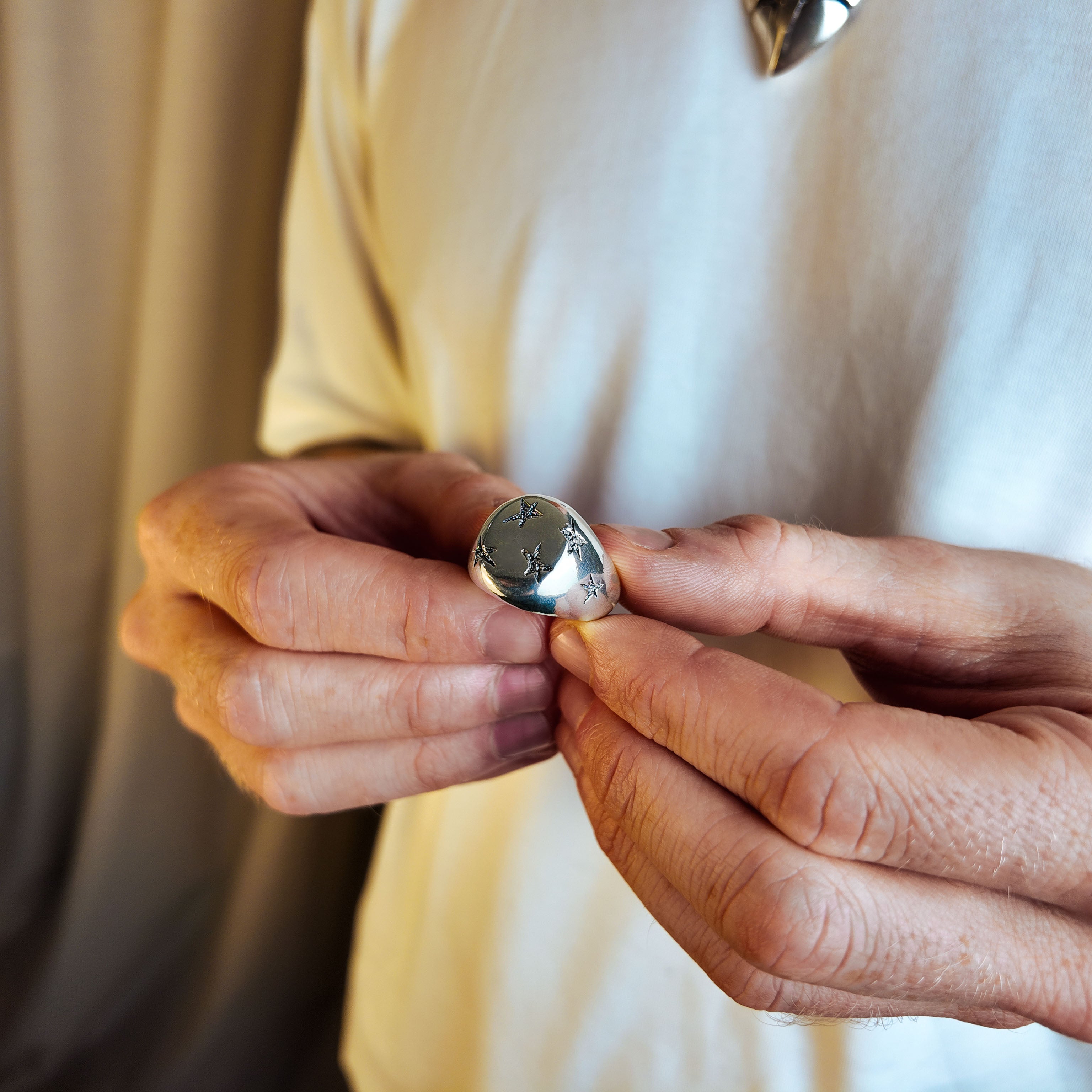 Star Heavy Silver Signet Ring