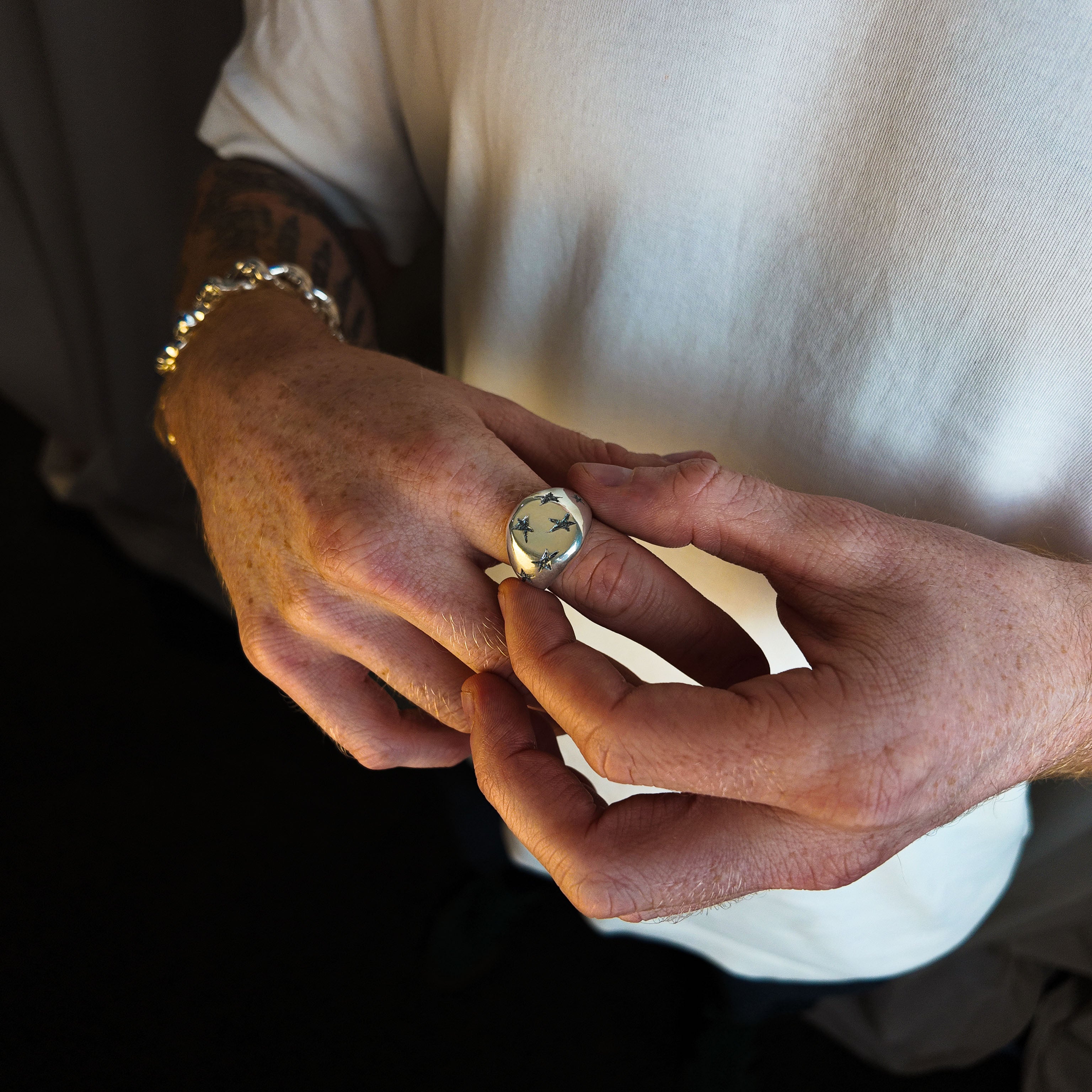 Star Heavy Silver Signet Ring