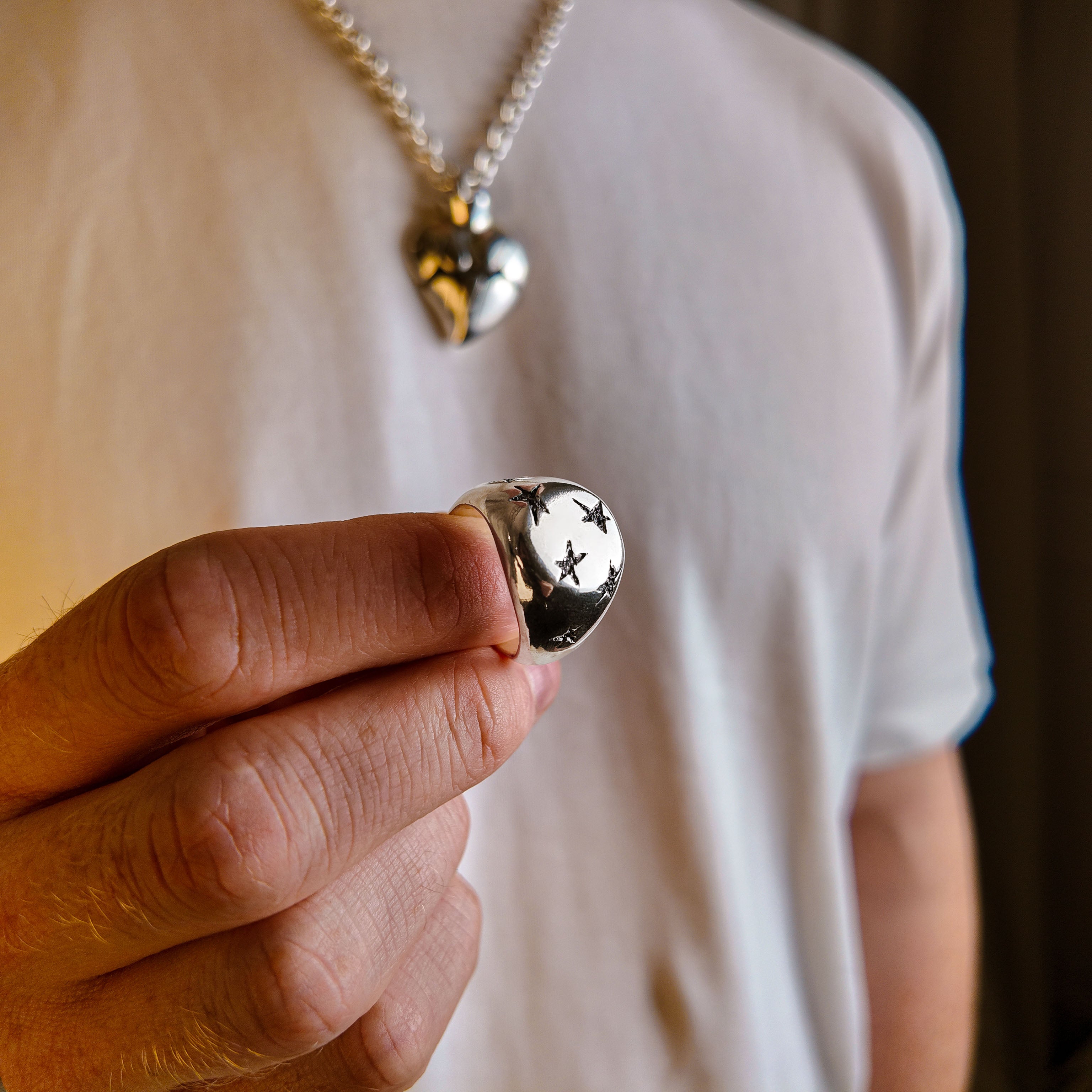 Star Heavy Silver Signet Ring