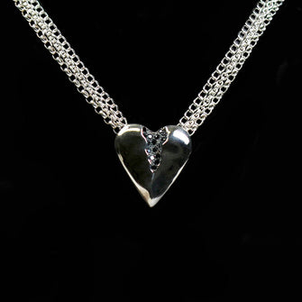 Triffid Silver Heart Necklace with Black Cubic Zirconia