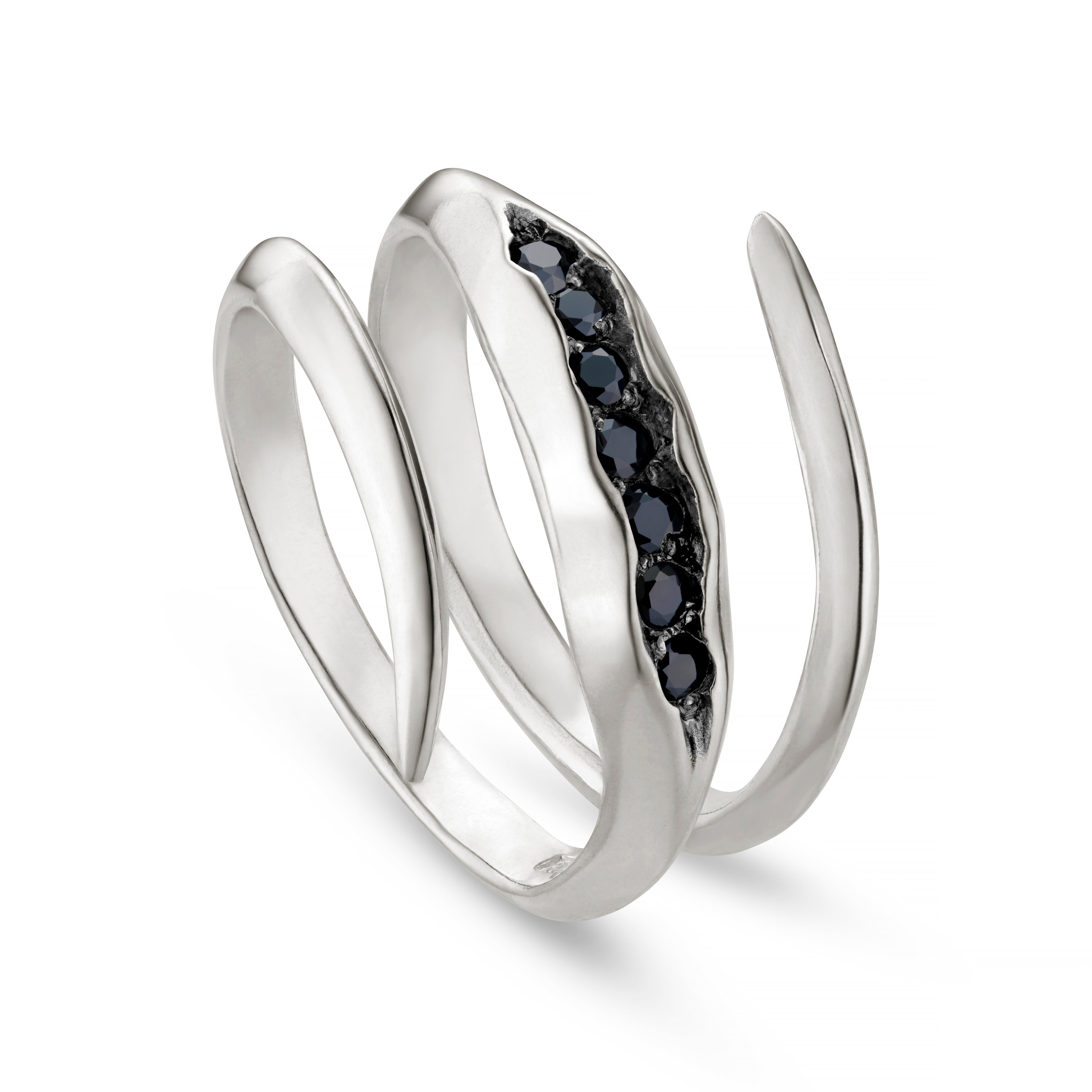 Triffid 18ct Gold Coil Ring with Black Diamonds