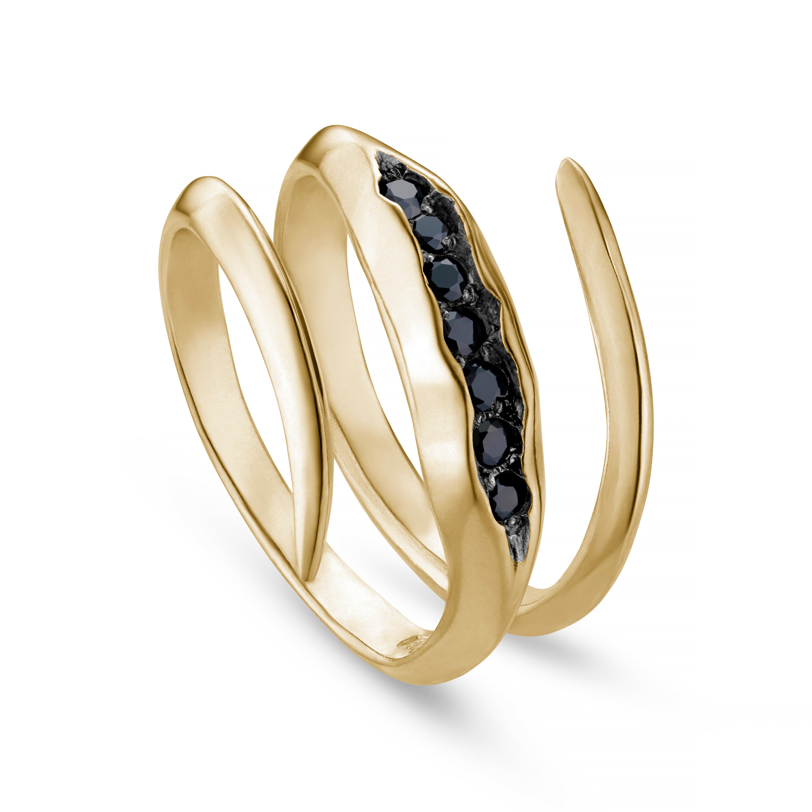 Triffid 18ct Gold Coil Ring with Black Diamonds