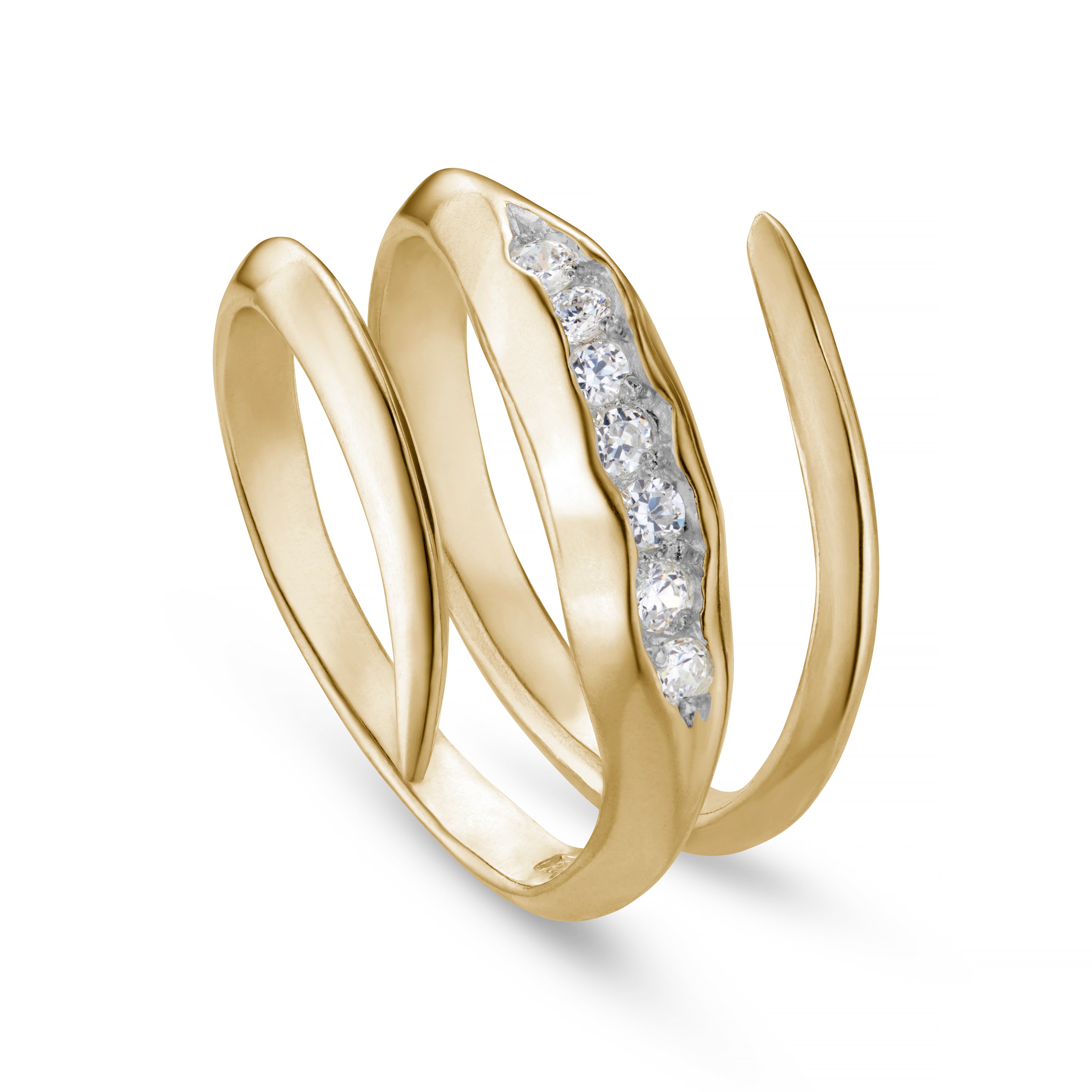 Triffid 18ct Gold Coil Ring with White Diamonds