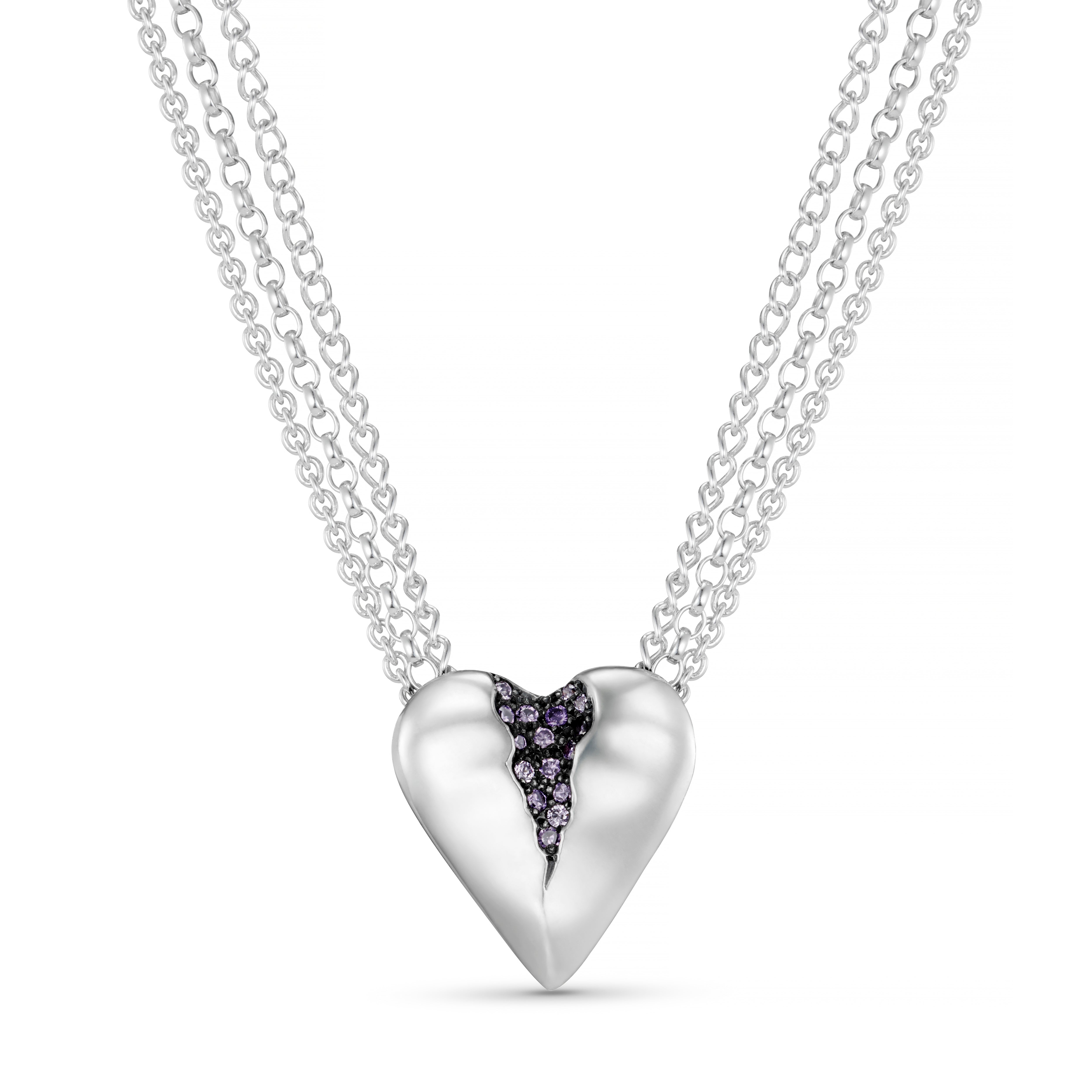 Triffid Silver Heart Necklace with Purple Cubic Zirconias