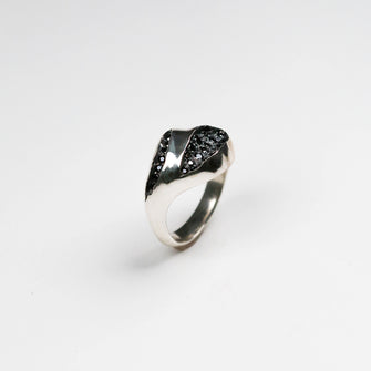 Triffid Silver Pavé Set Statement Ring With Black Cubic Zirconias