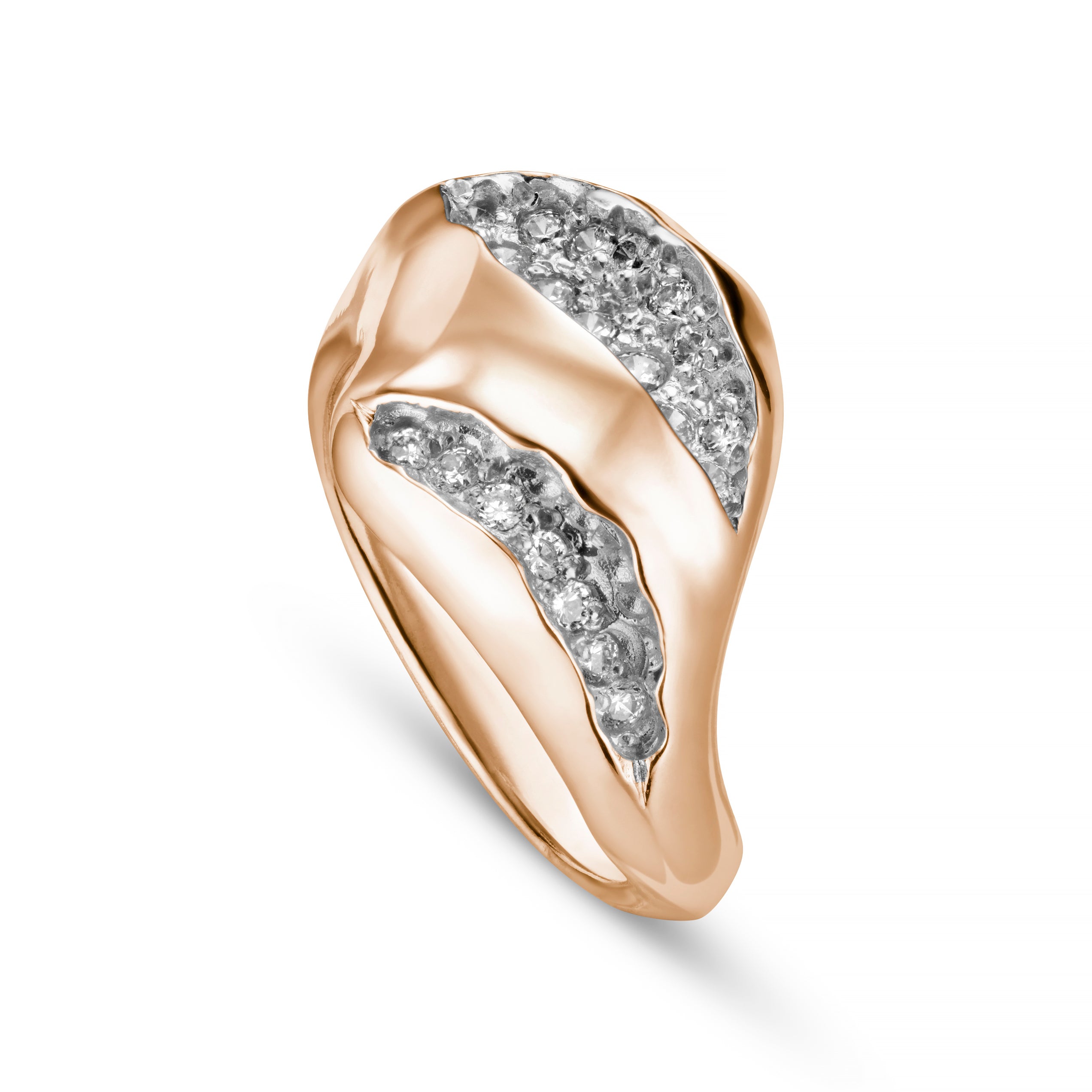 Triffid 18ct Rose Gold Two Slash Diamond Ring