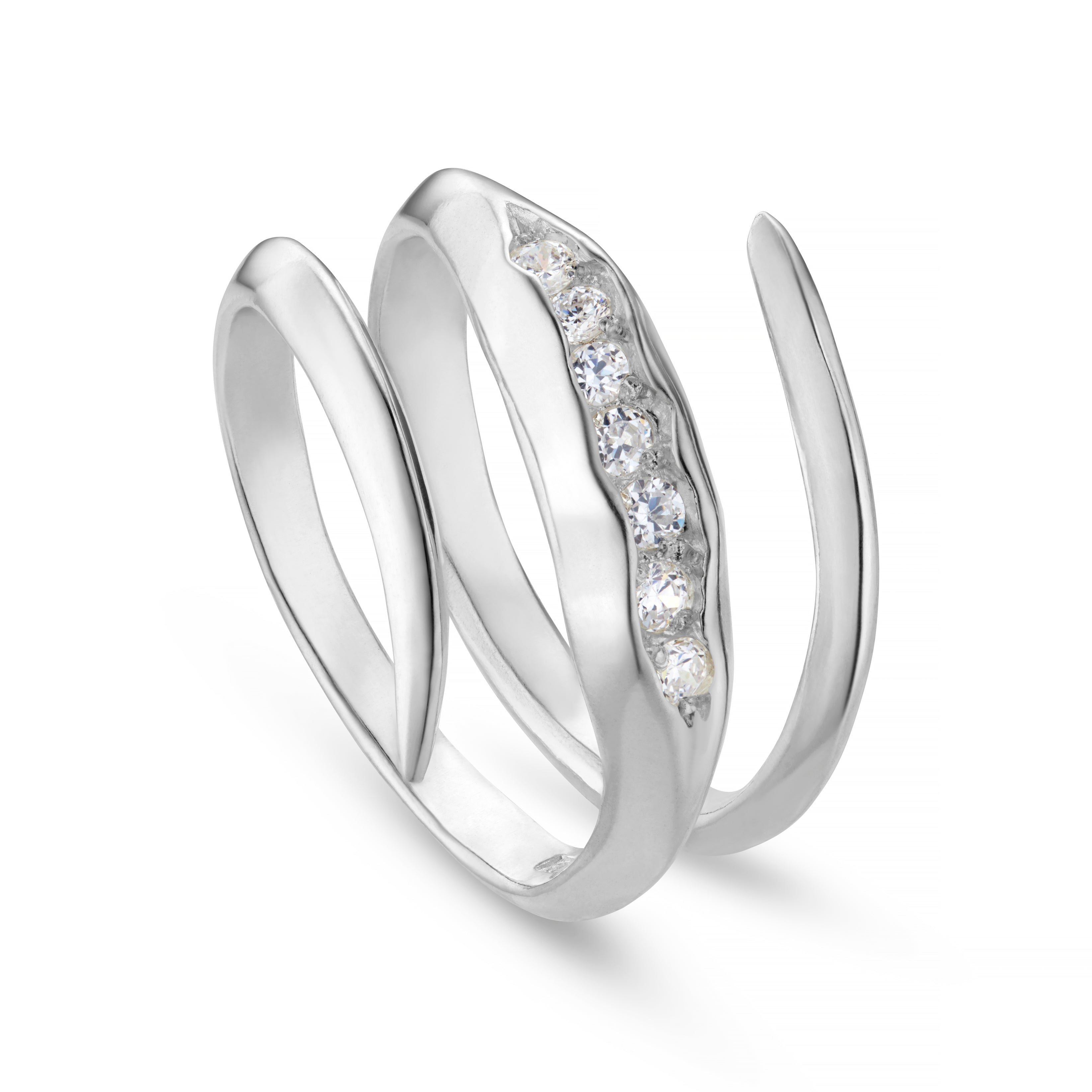Triffid 18ct Gold Coil Ring with White Diamonds