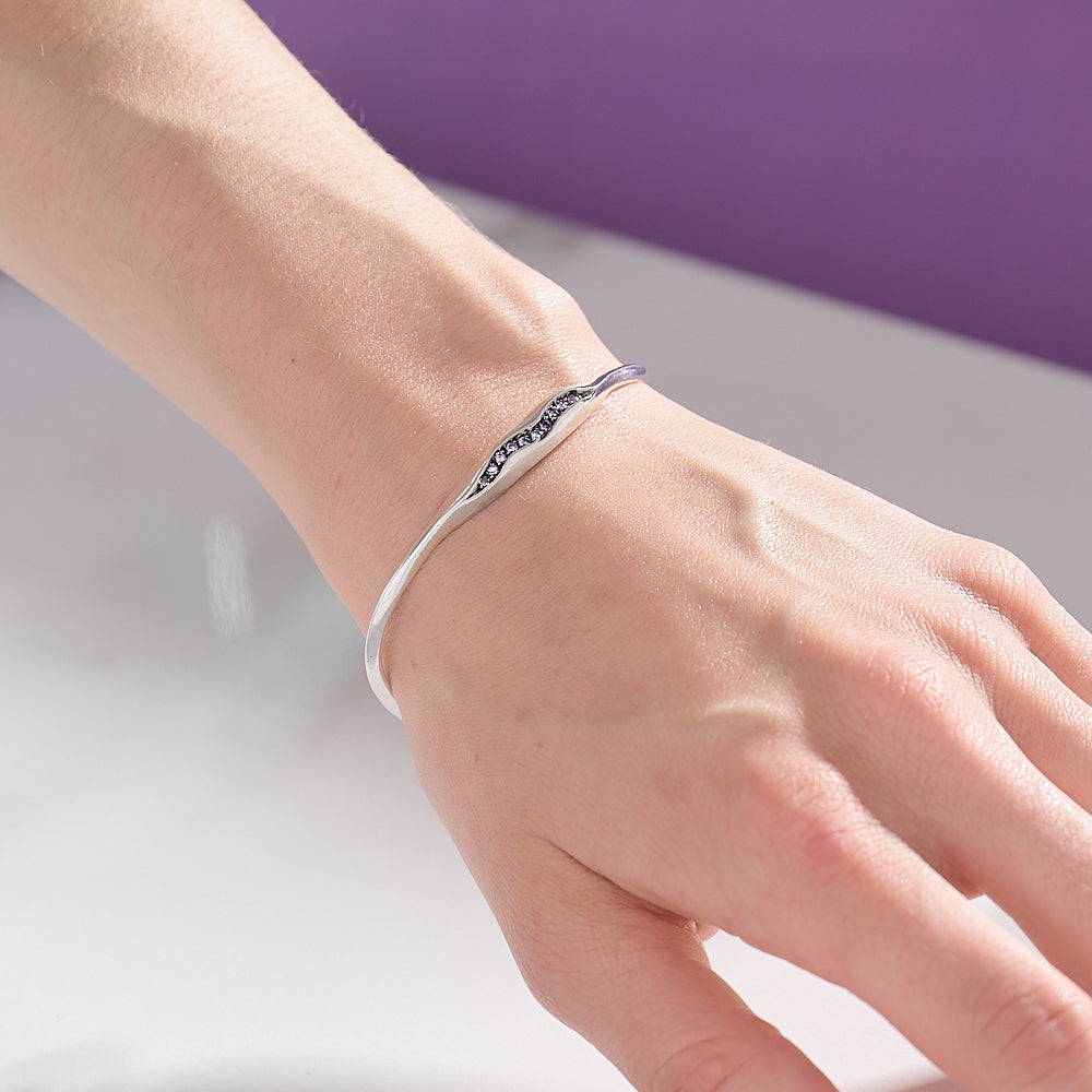 Triffid silver wrap-around fine cuff with pavé set cubic zirconias.