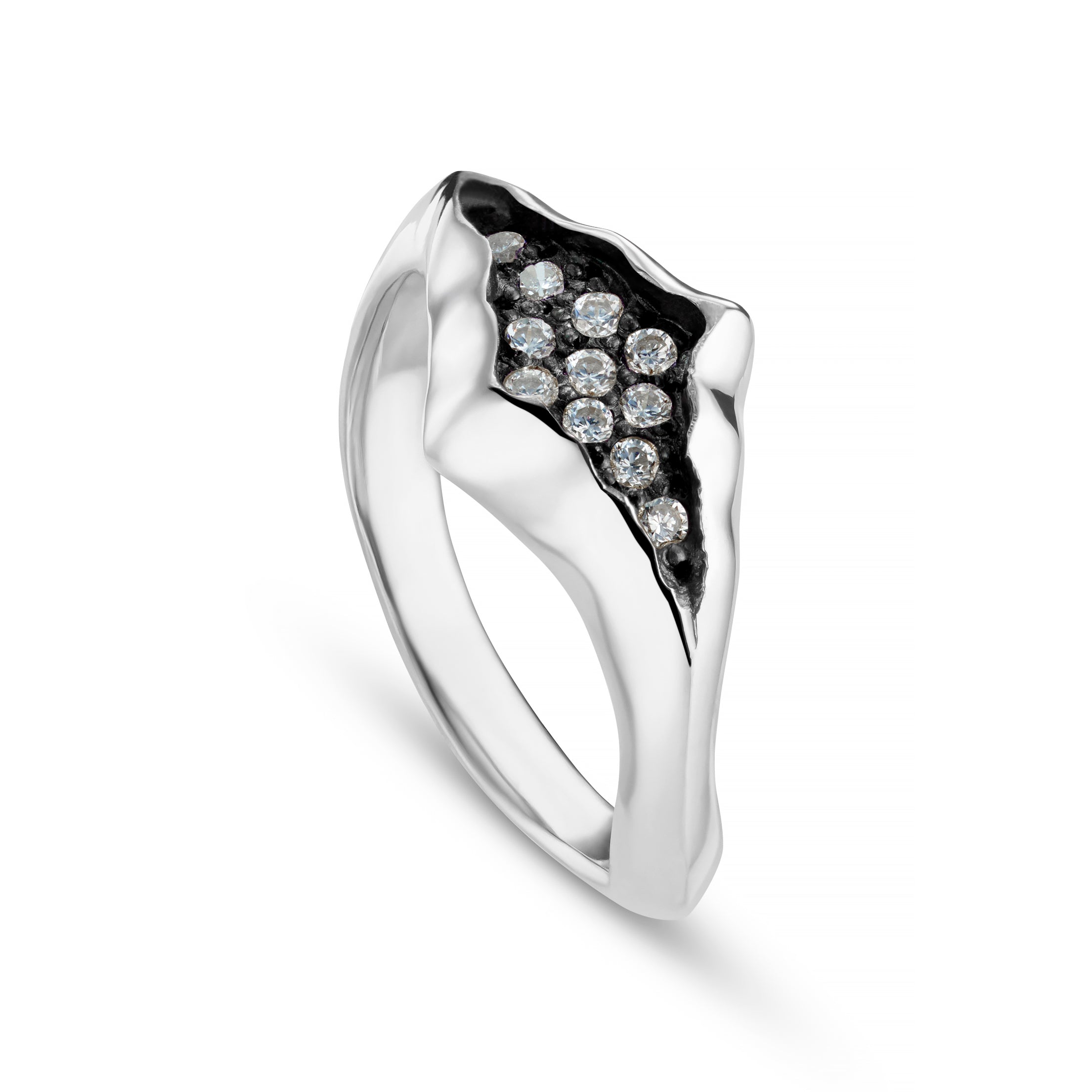 Triffid Platinum Marquise Ring with Black Diamonds