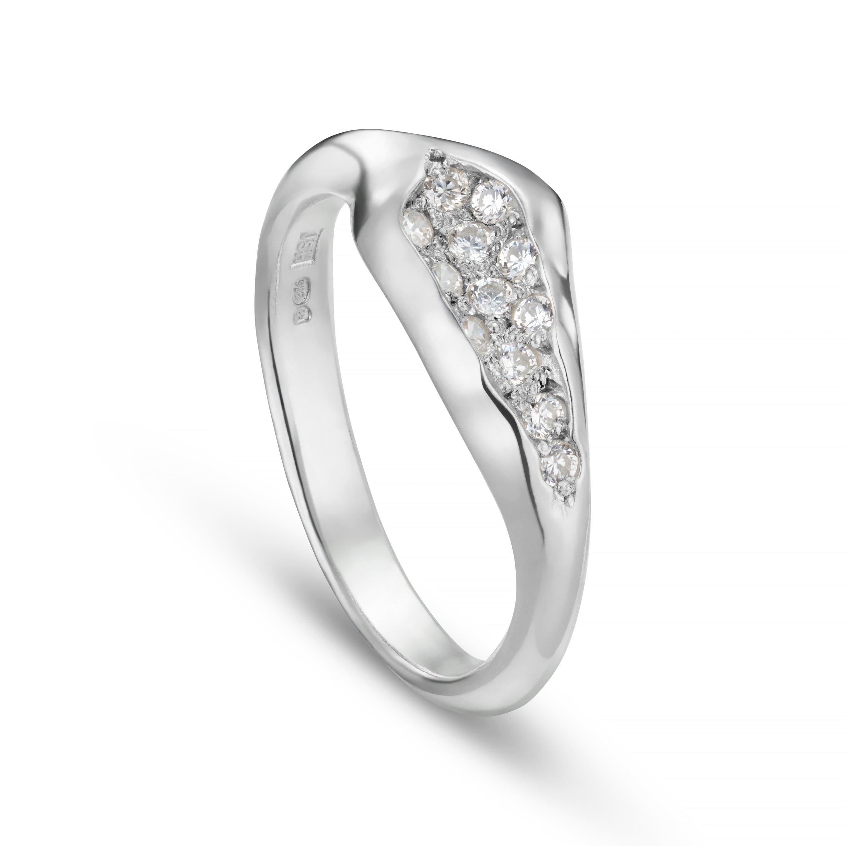 Triffid Silver Off-Centre Cubic Zirconia Ring