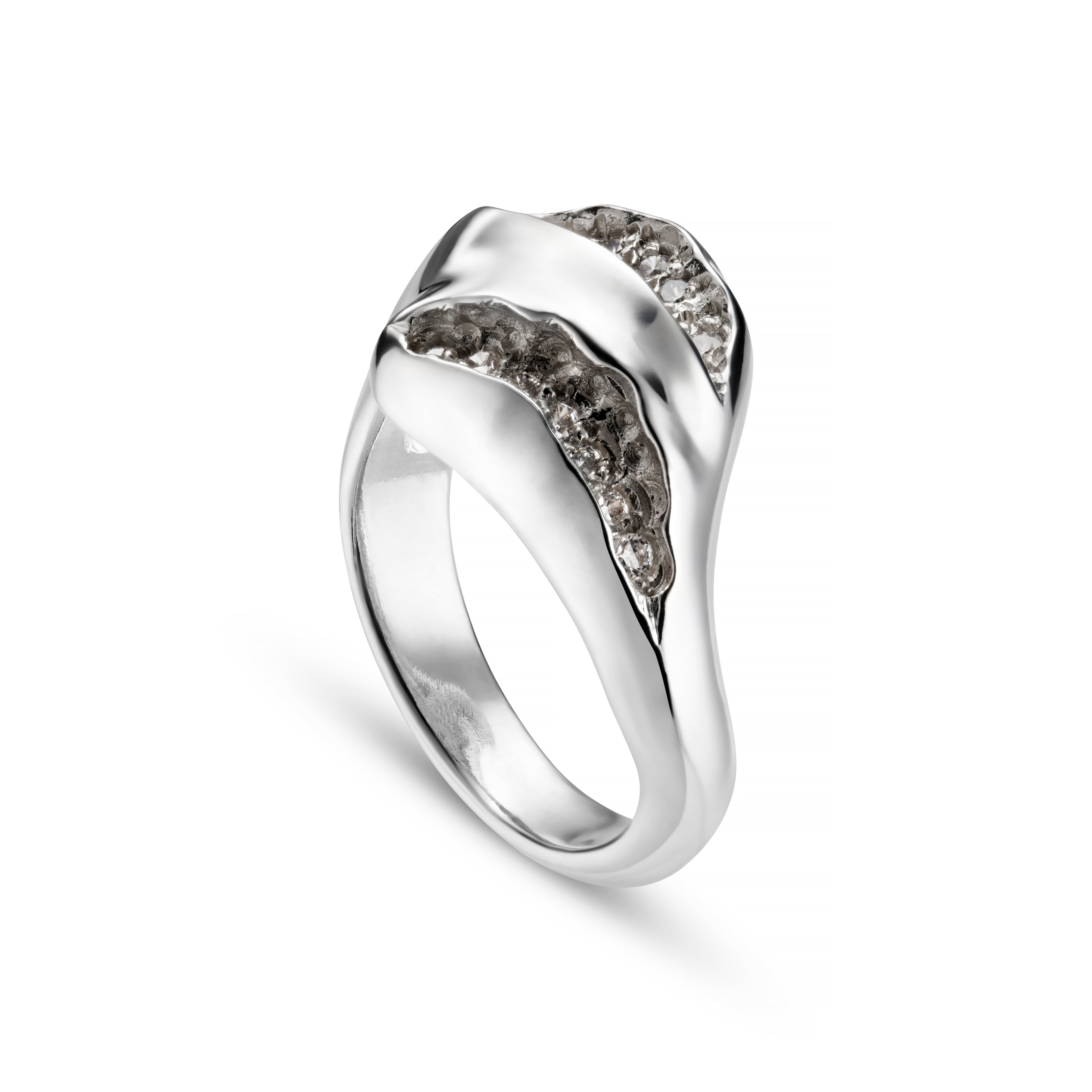 Triffid Silver Two Slash Cubic Zirconia Ring