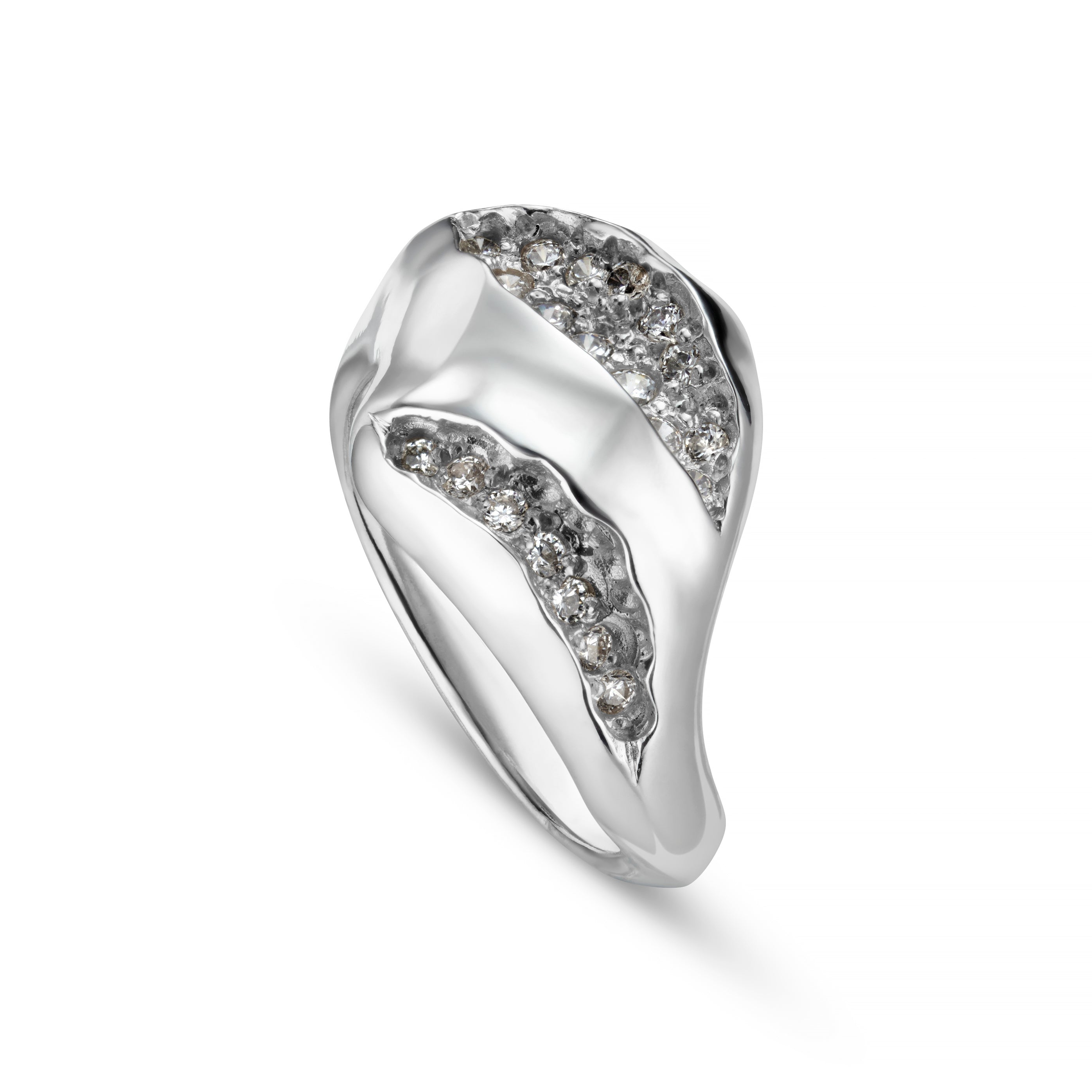 Triffid Silver Two Slash Cubic Zirconia Ring