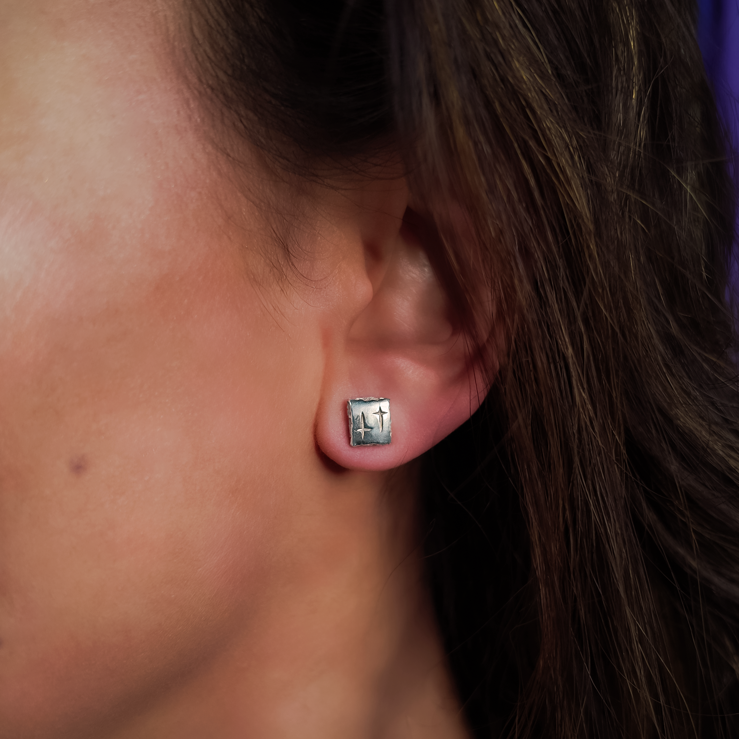 Trinity Silver Small Square Ear Studs