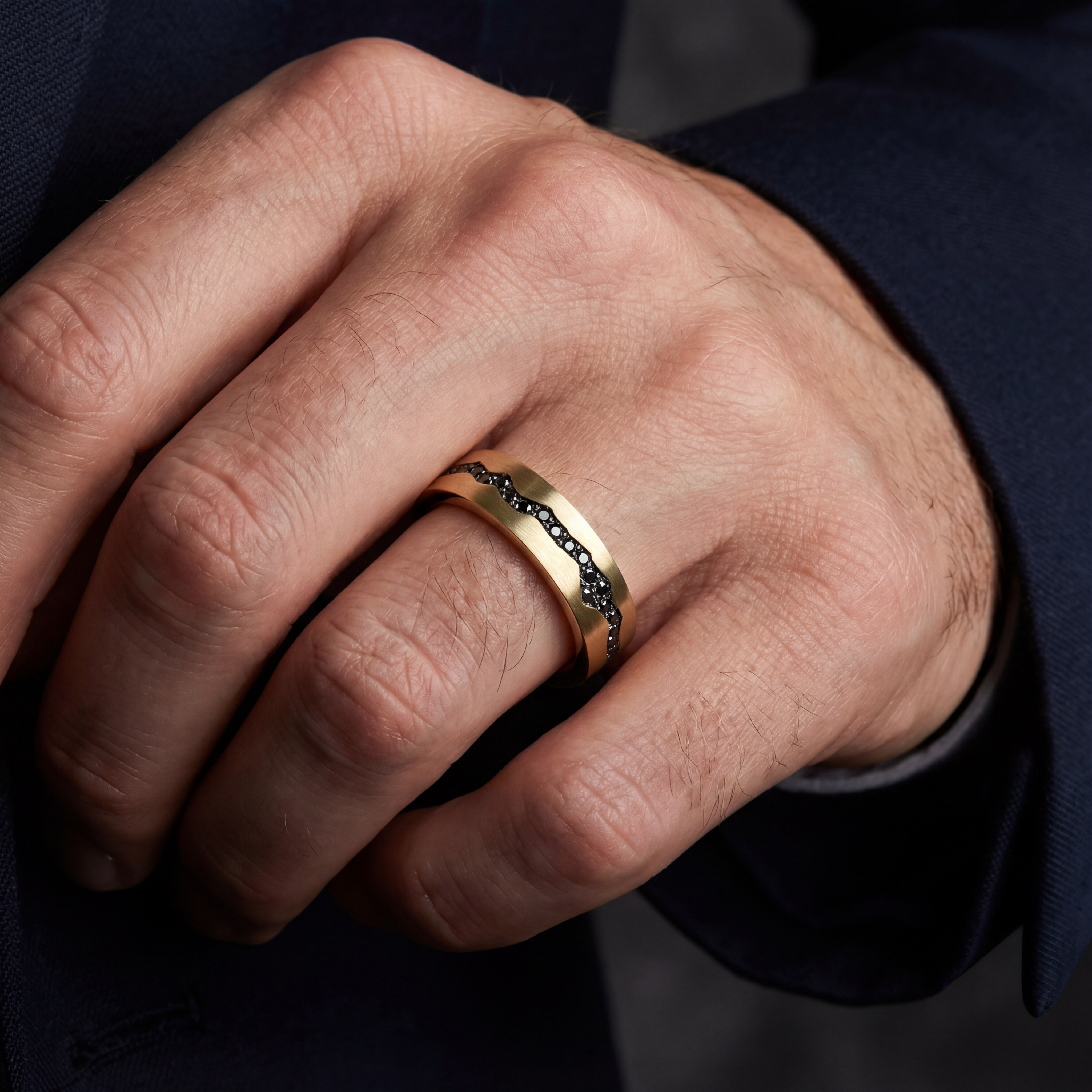 Blitz 18ct Yellow Gold Black Diamond Pulse Ring