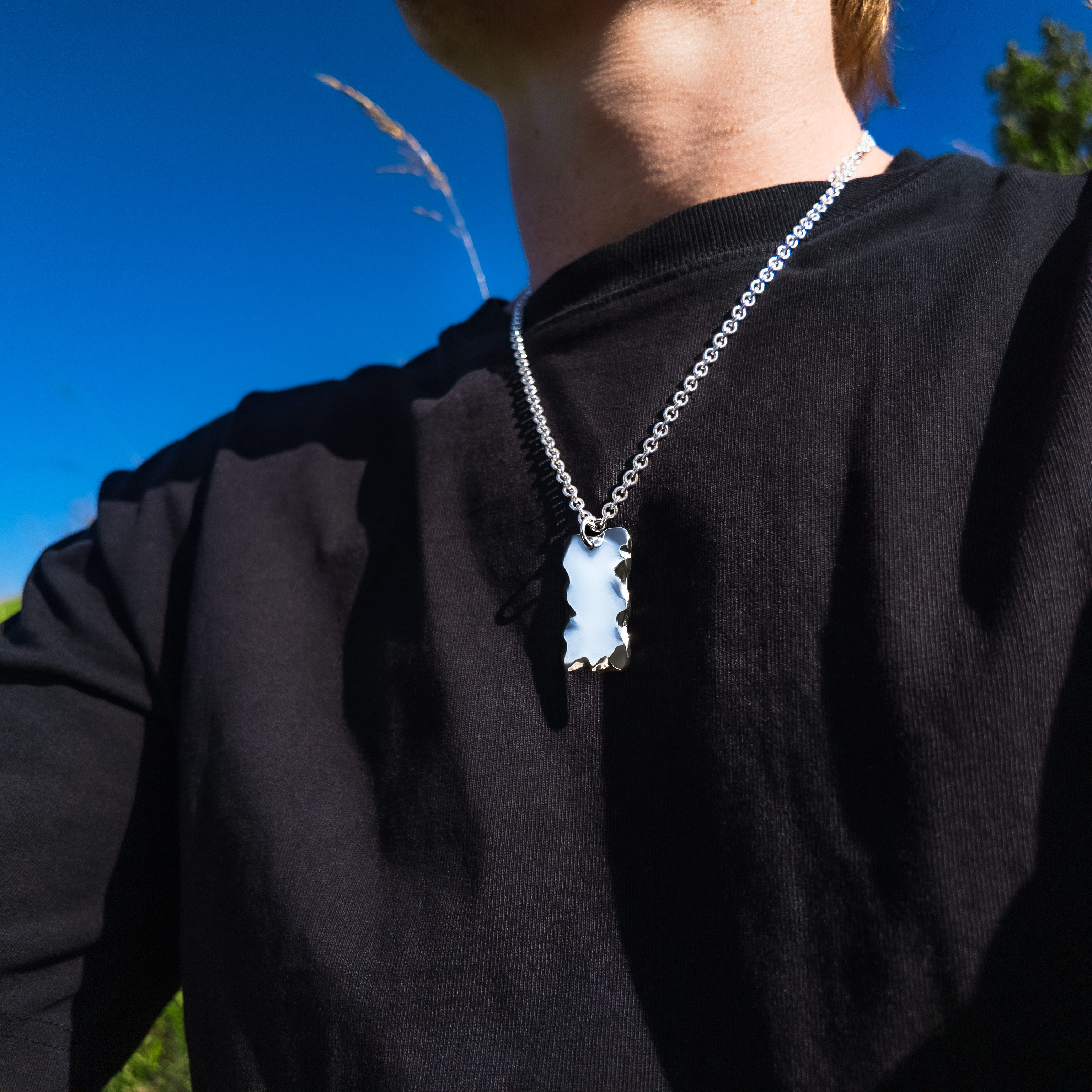 Carved Large Silver Dog Tag Necklace