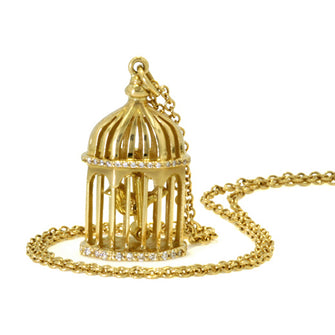 18ct Gold Birdcage with Swinging Bird necklace