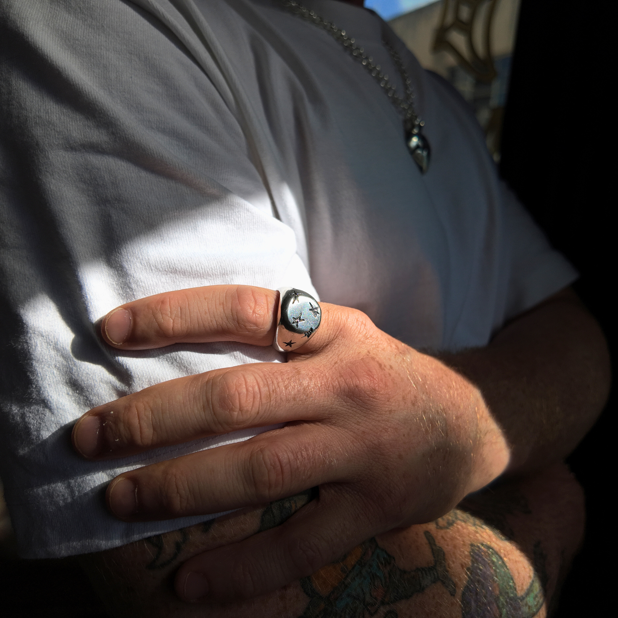 Star Large Silver Signet Ring