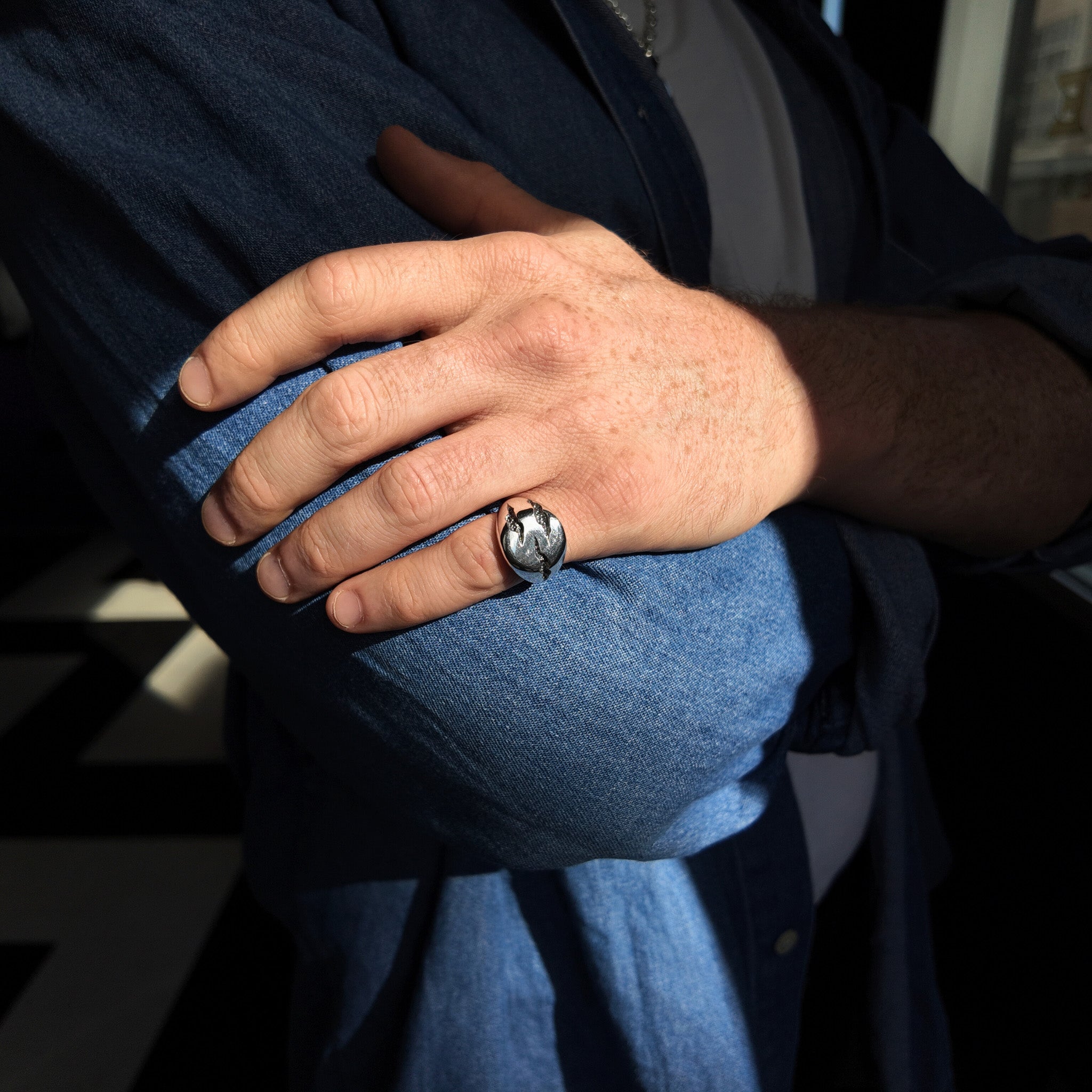 Slashed Small Silver Signet Ring