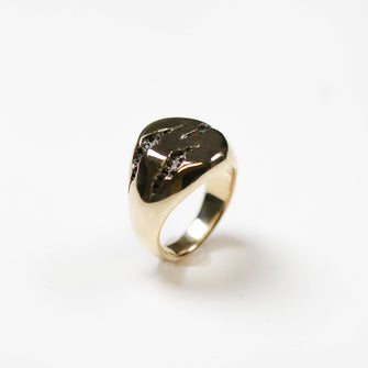 Slashed 9ct Gold Signet With Pavé Set Black Diamonds