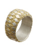 Chequered Silver Curved Ring with Gold Plate