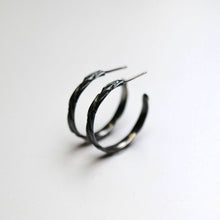 Forest Oxidised Silver Medium Hoop Earrings