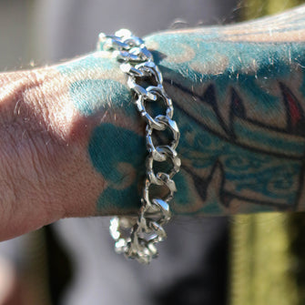 Carved Medium Curb Silver Bracelet