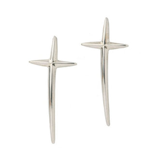 Trinity Silver Elongated Cross Earrings
